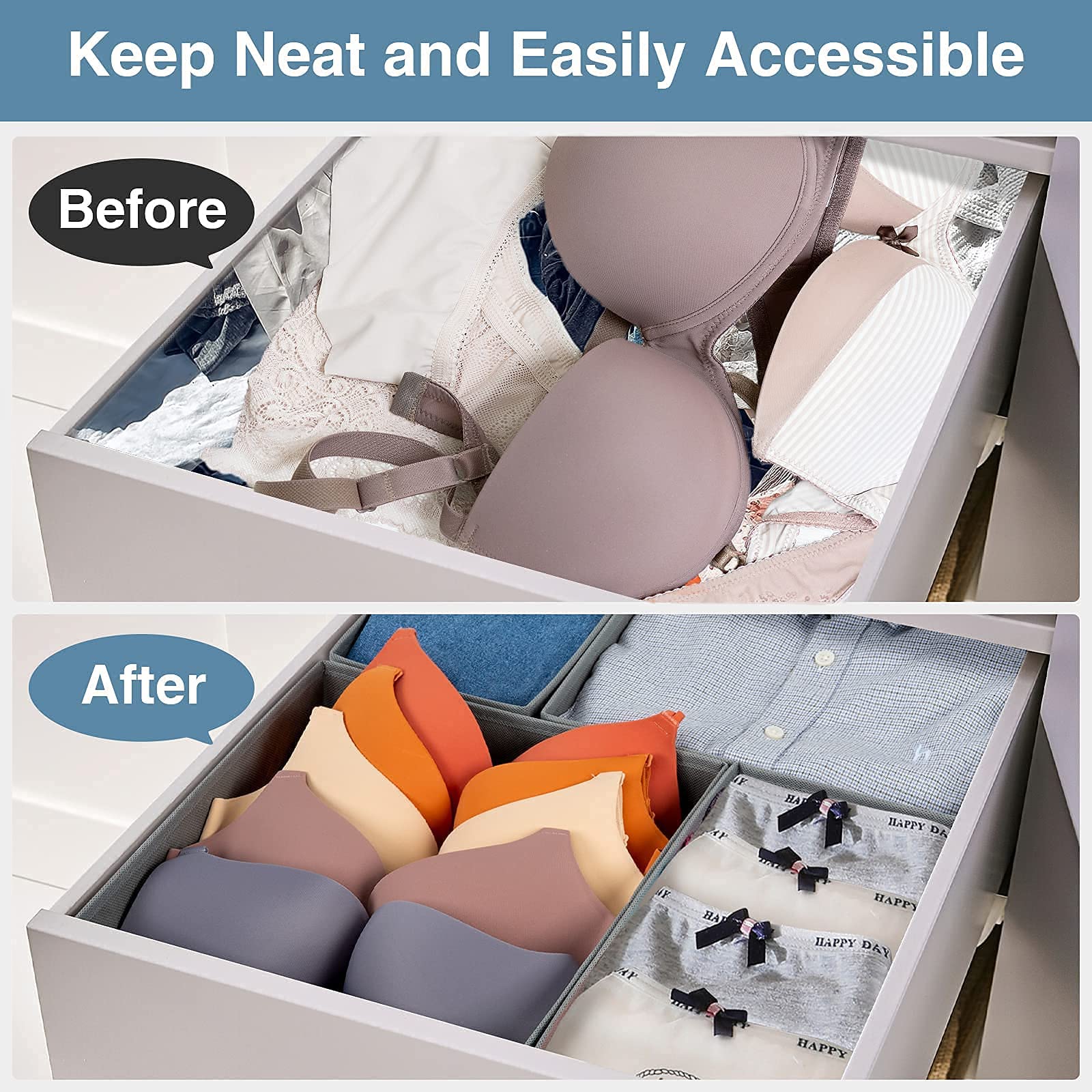 Drawer Organizer Clothes, 8 Pack Underwear Drawer Organizer, Foldable Closet Organizers and Storage Dresser Drawer Dividers for