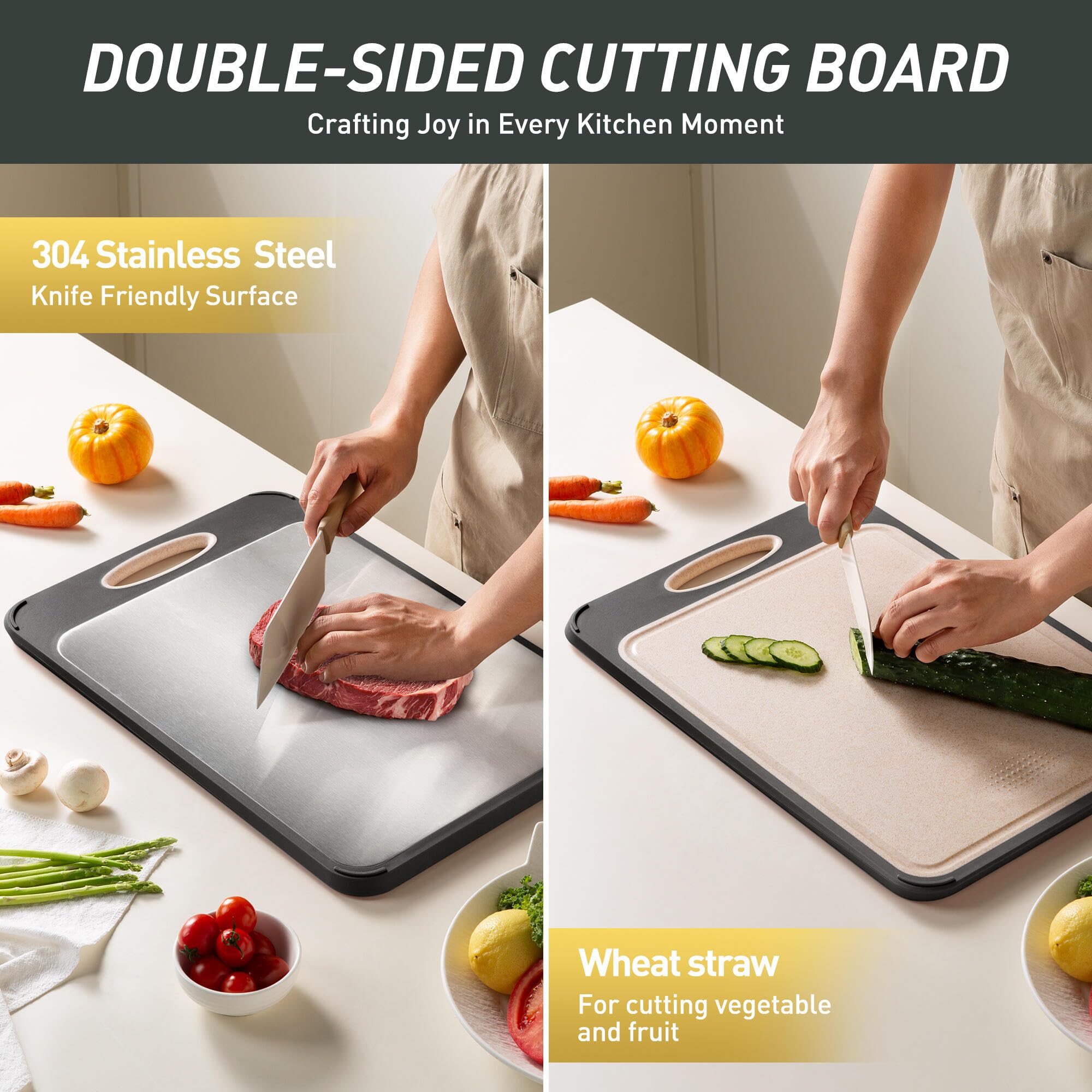 Stainless Steel Cutting Board, Non Toxic Cutting Board for Kitchen Double Sided Food Grade, Chopping Board for Meat/Vegetables,