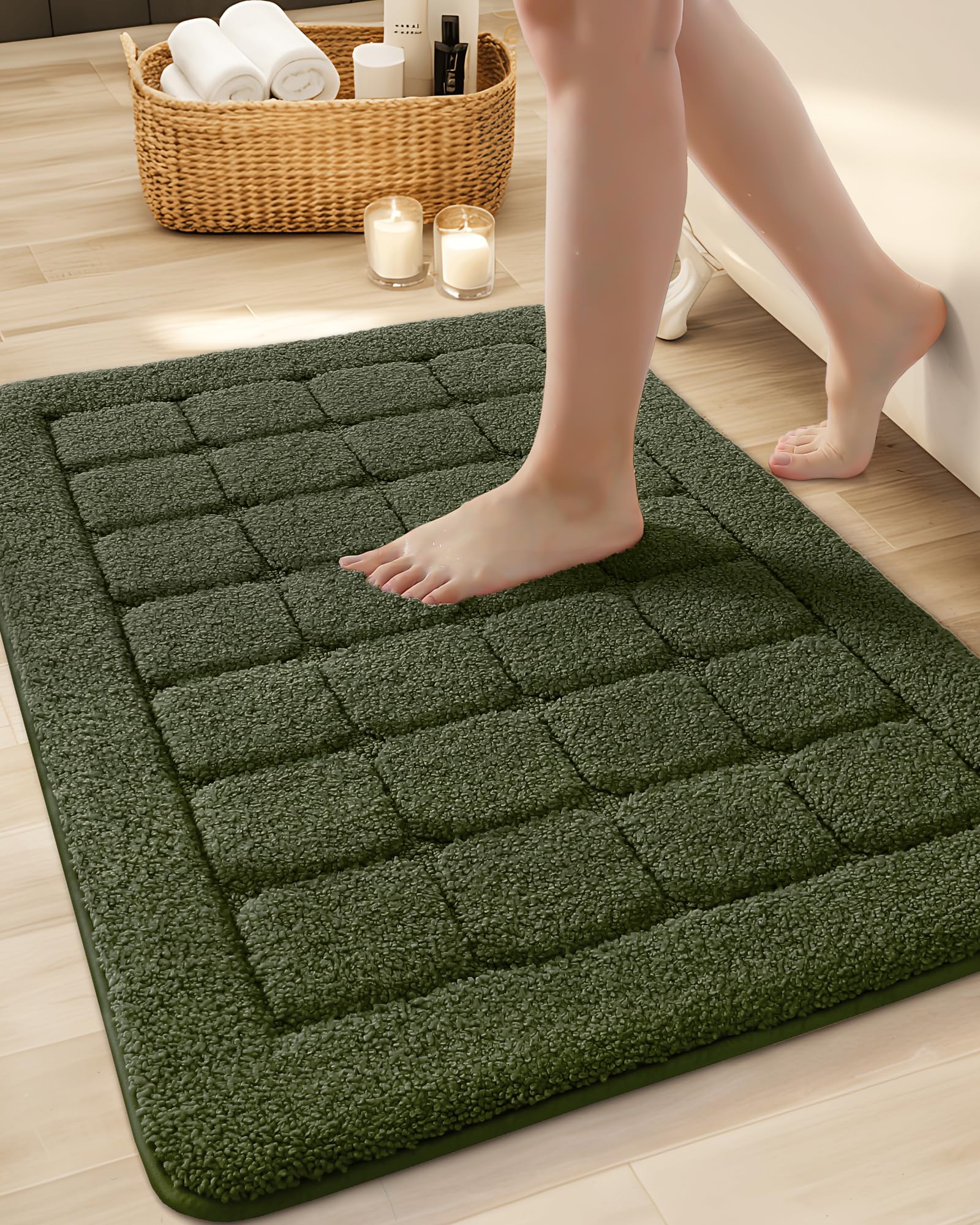 Color&Geometry Green Bath Mat Non Slip Washable- 17''X30'' Luxury Absorbent Bath Mats For Bathroom, Sink, Bathtub, Thick Soft Sh