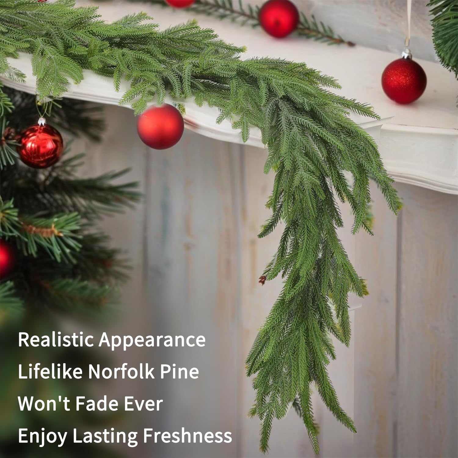 Artificial Christmas Garlands Norfolk Pine Garland 9FT Garlands for Decoration Table, Wall,Mantle, Indoor, Outdoor