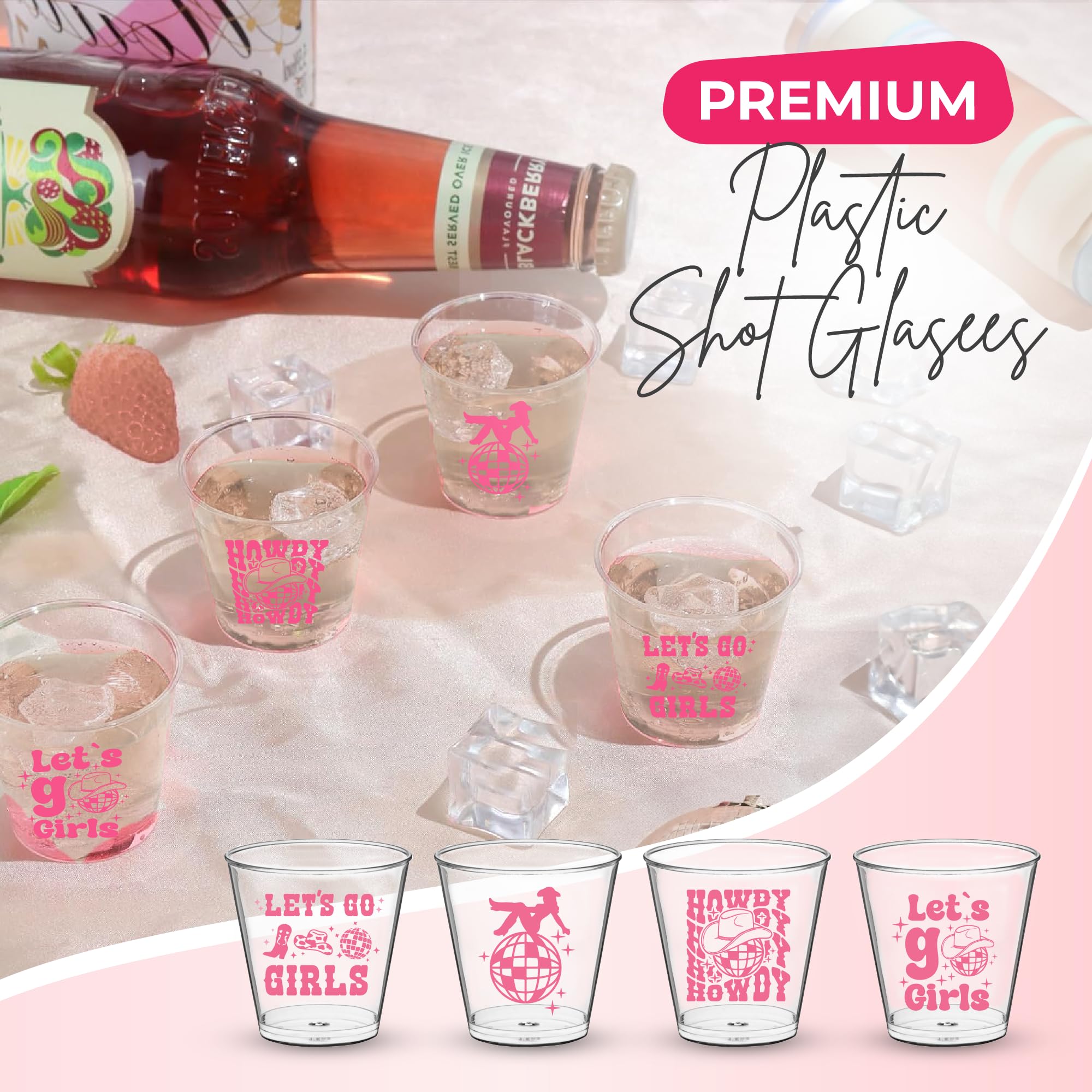 100 Pcs Disco Cowgirl Bachelorette Shot Glasses - 2 Oz Disposable Shot Glasses For Disco Cowgirl Party Decorations - Clear Plast