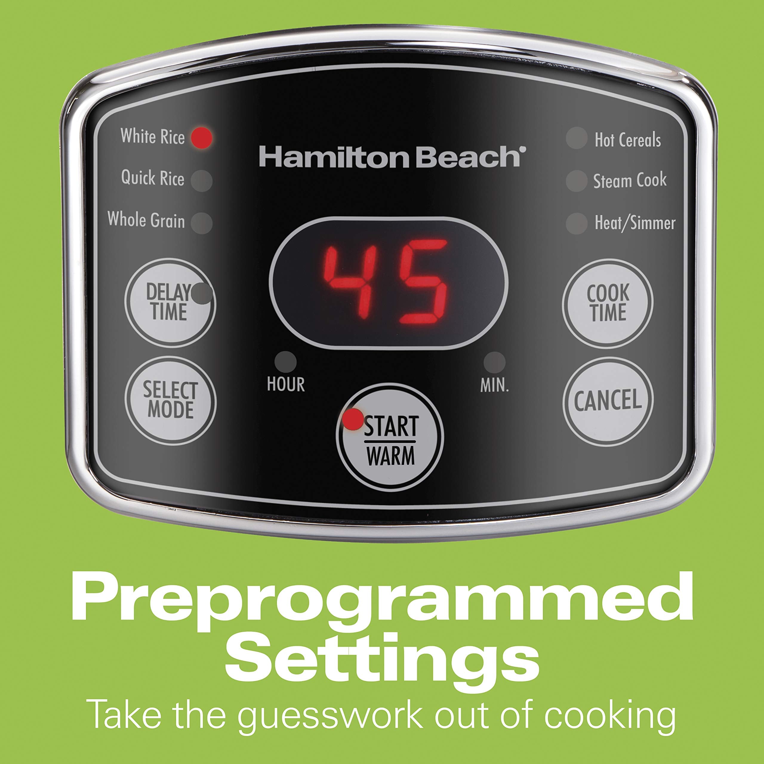 Hamilton Beach Digital Rice Cooker & Food Steamer, 14 Cups Cooked, Stainless Steel, Model 37548