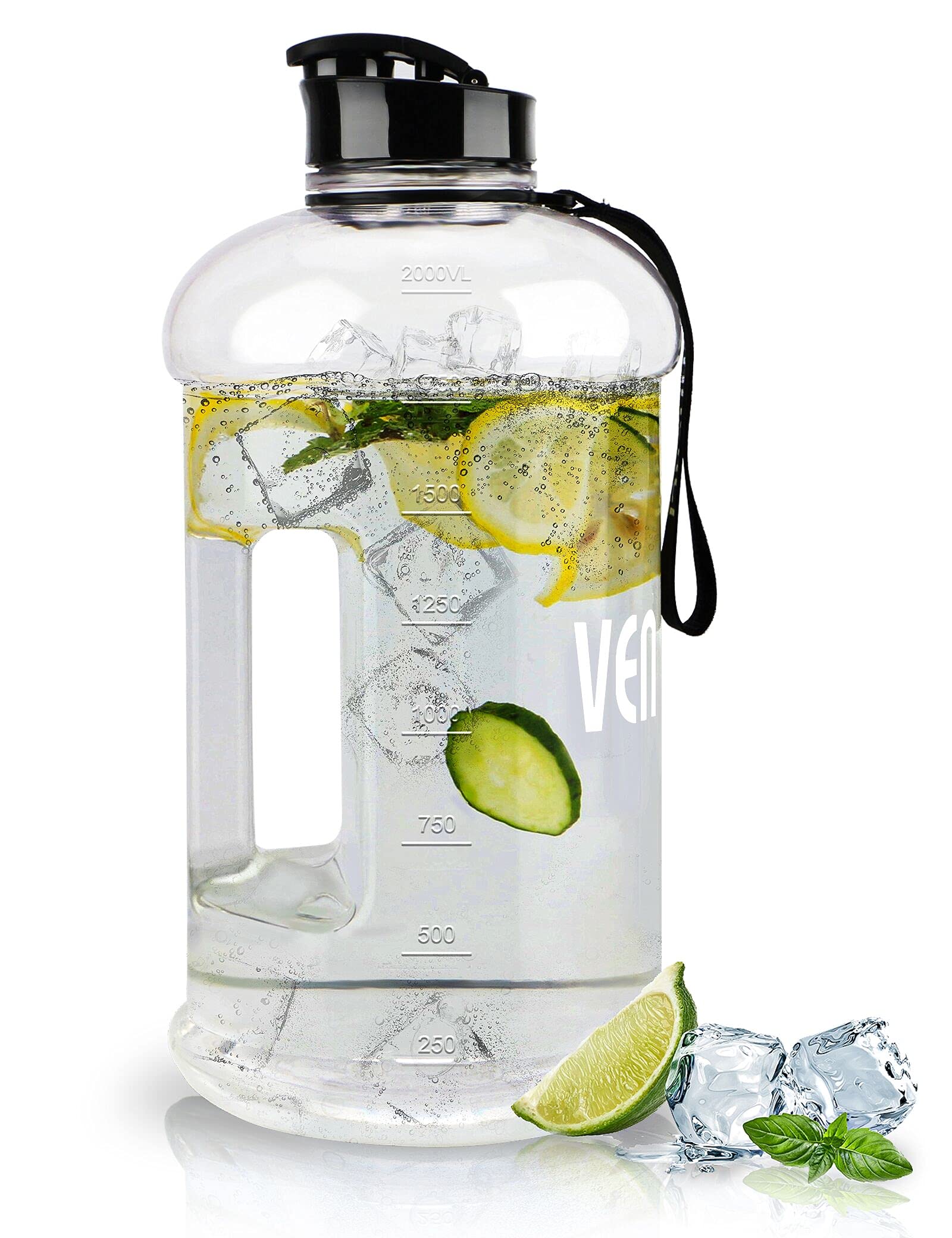 Vennerli Water Bottle With Handle Portable Large Plastic Water Bottles For Adults Bpa-Free Half Gallon Water Bottle Reusable 2 L