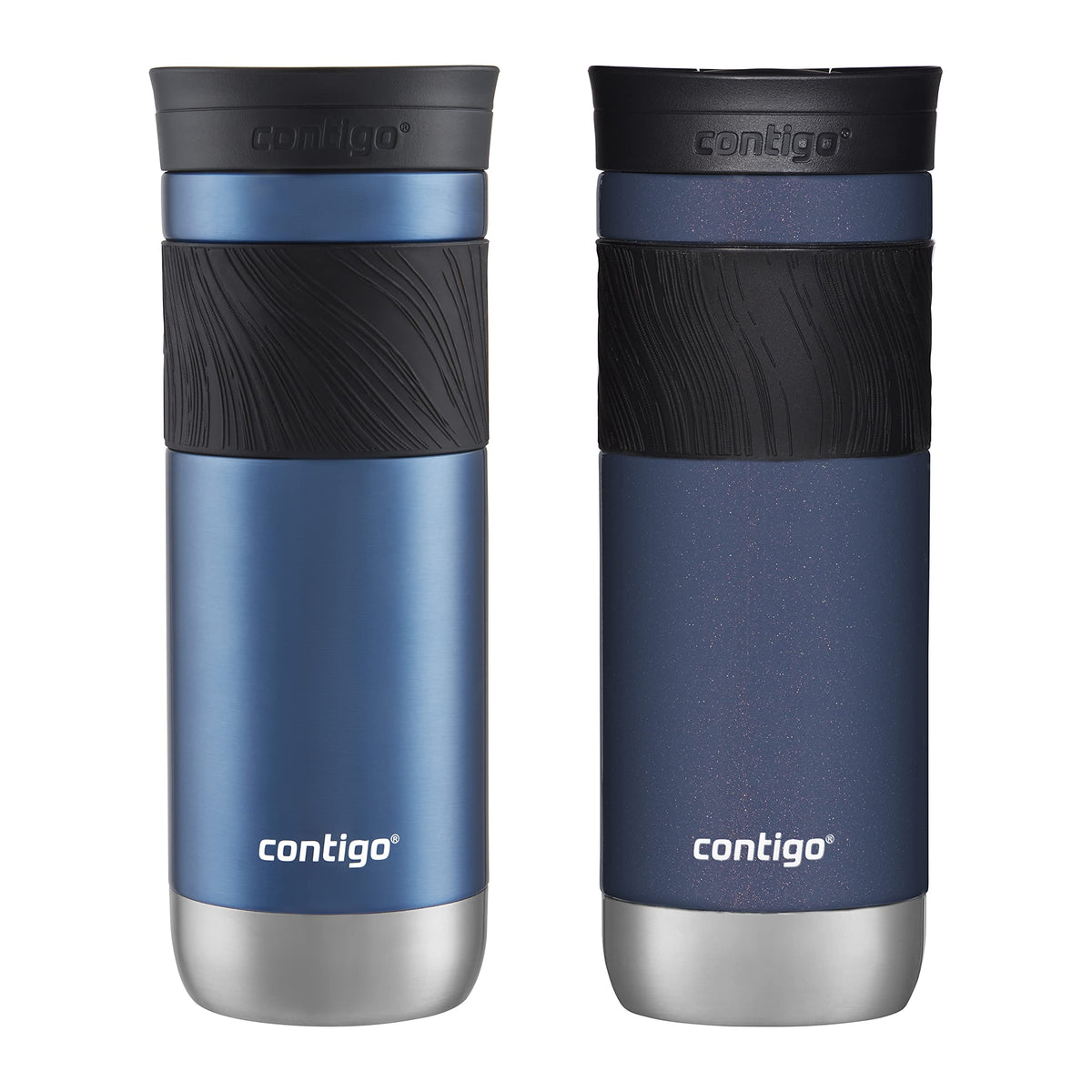 Contigo Vacuum-Insulated Stainless Steel Leak-Proof Travel Mug, 20 Ounce, Blue Corn; Midnight Blueberry, 2-Pack