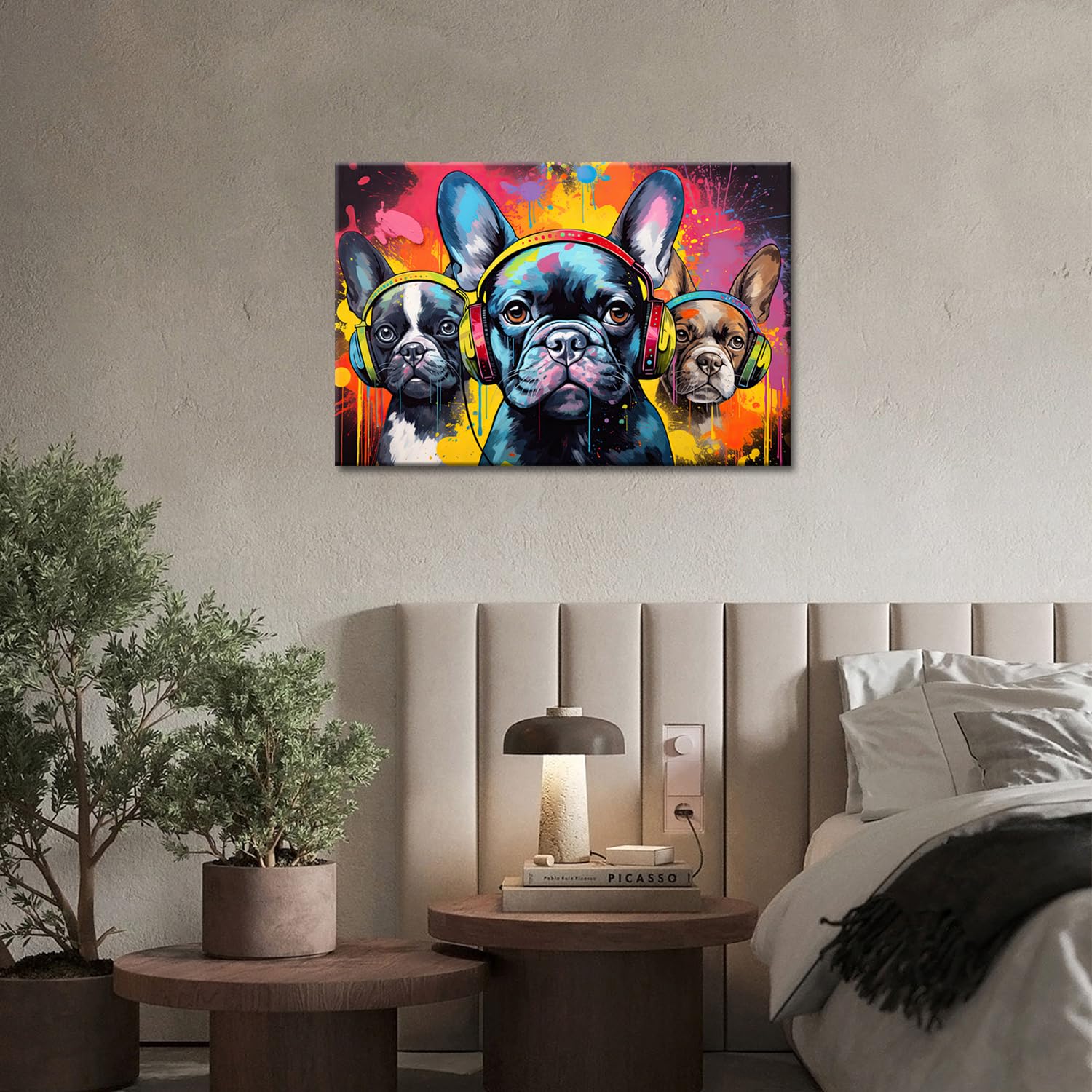 Glokaka Wall Art, Funny Dog Graffiti Art Print, Waterproof Canvas, 18 X12, Bedroom Decor