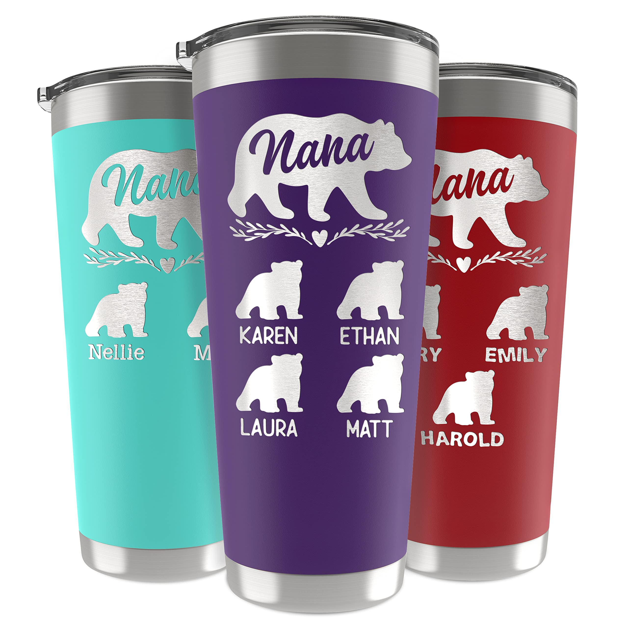 Lily'S Atelier Personalized Nana Bear Tumbler - 30 Oz. - 13 Colors - Laser Engraved Names Up To 6 Cubs, 14 Font Options, Gifts F