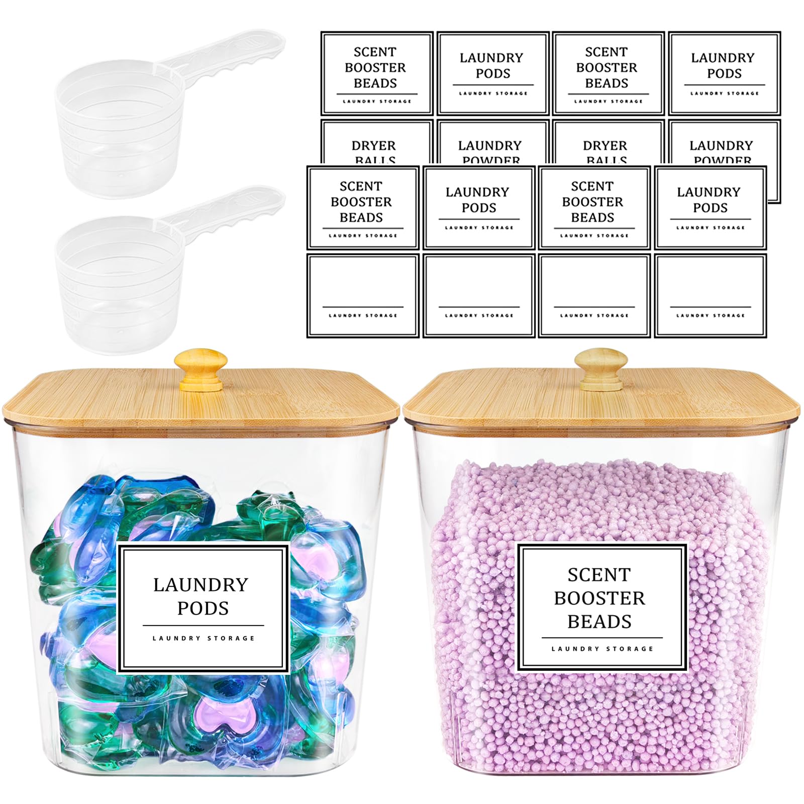 Homepekite 2 Pack Laundry Pods Container,Laundry Room Organization And Storage Containers With Bamboo Lids & Labels Large Laundr