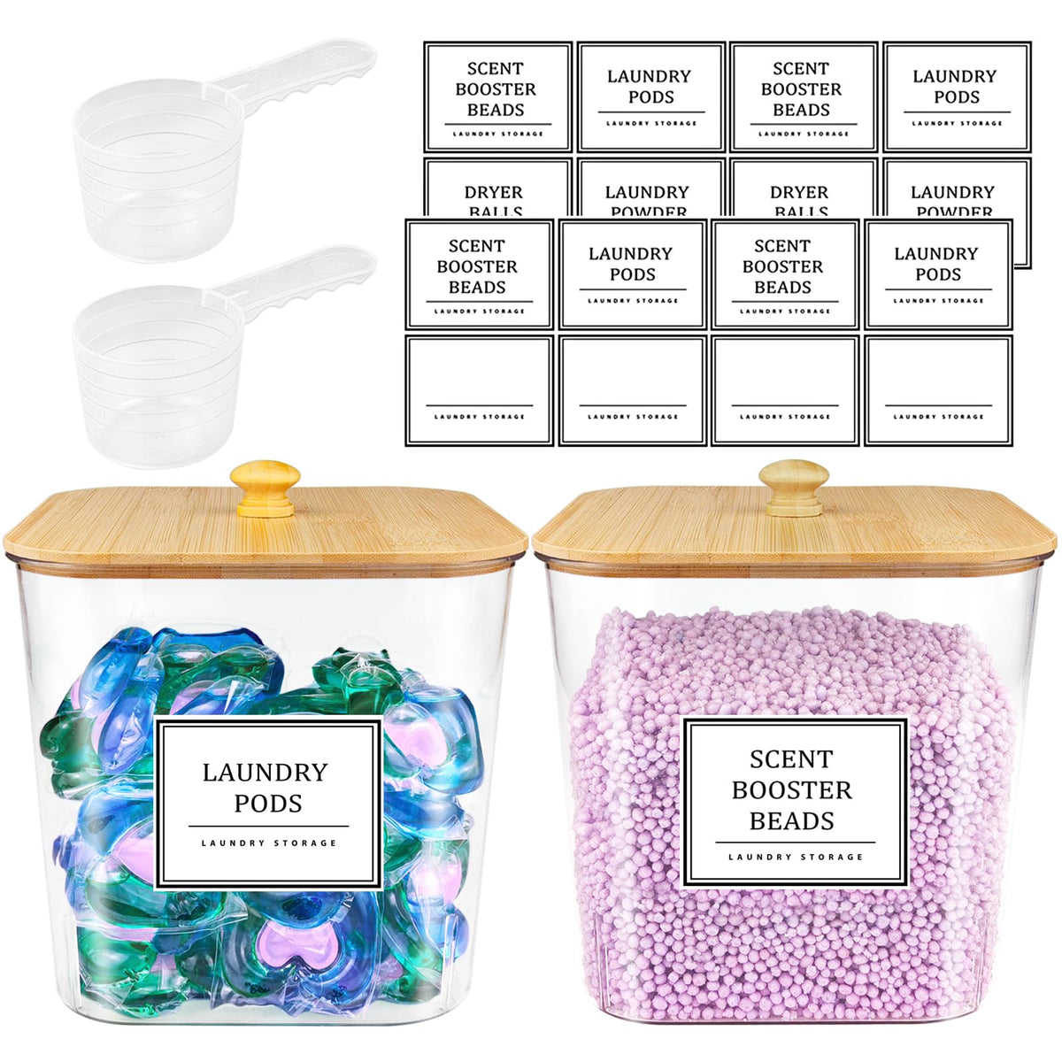 Homepekite 2 Pack Laundry Pods Container,Laundry Room Organization And Storage Containers With Bamboo Lids & Labels Large Laundr