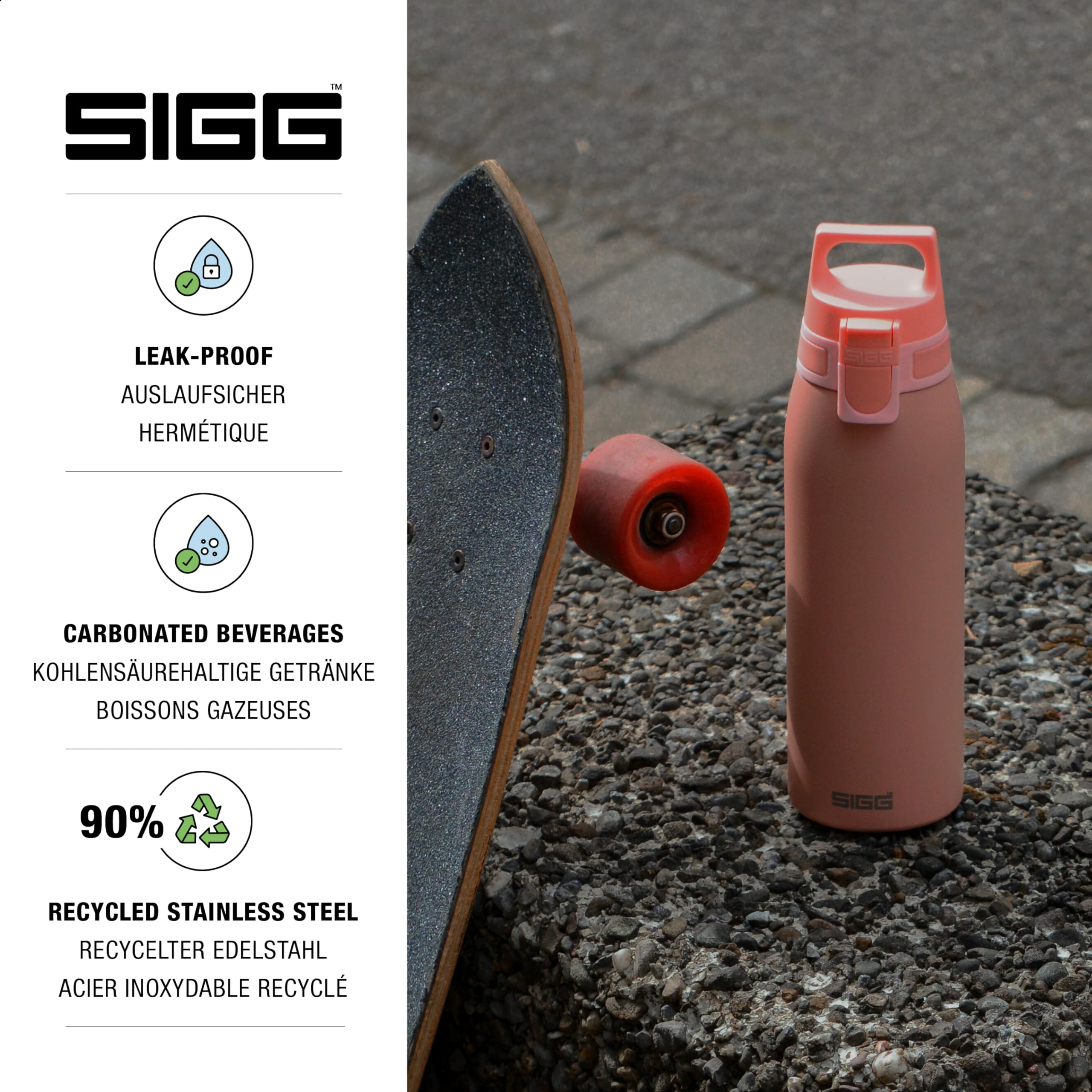 SIGG - Reusable Water Bottle - Shield ONE - Leakproof - Recyclable - BPA Free - Shy Pink - 34 Oz