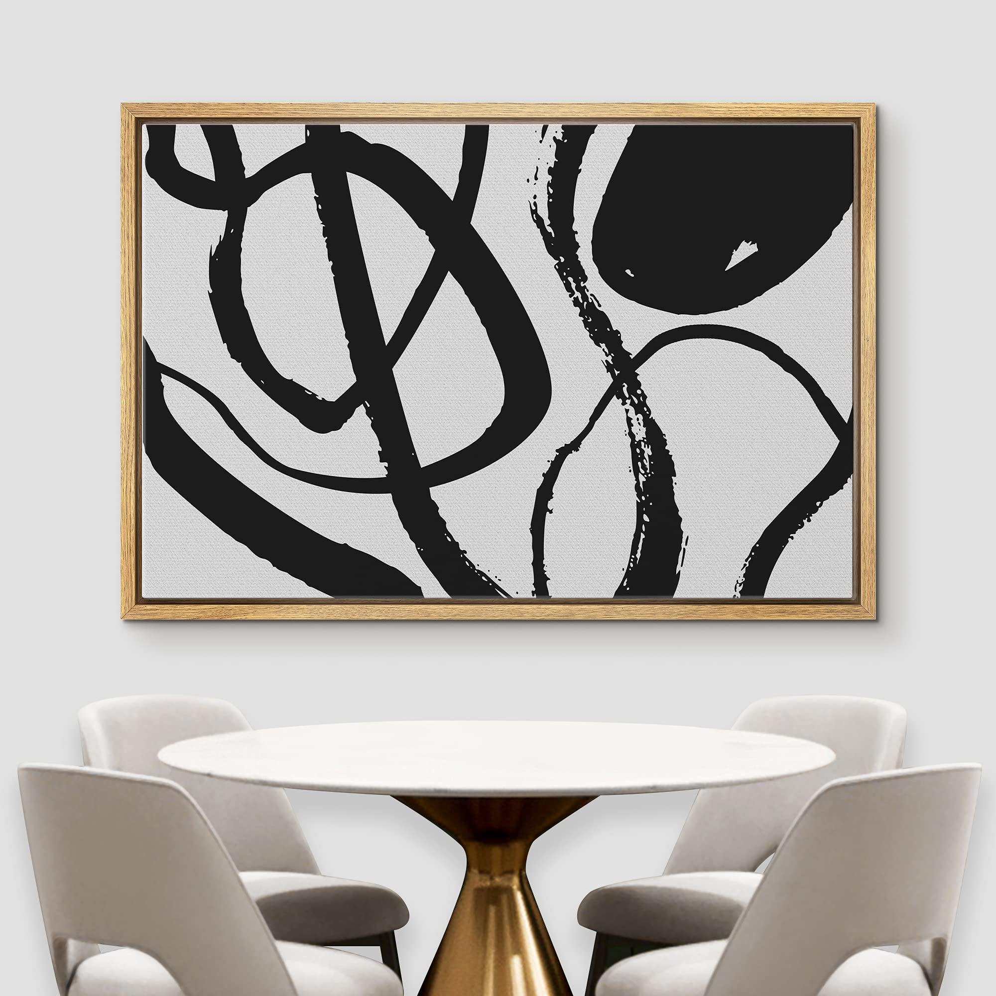 Bestdeal Depot Framed Canvas Print Wall Art Swirling Dark Line Array On Gray Background Abstract Shapes Illustrations Modern Art