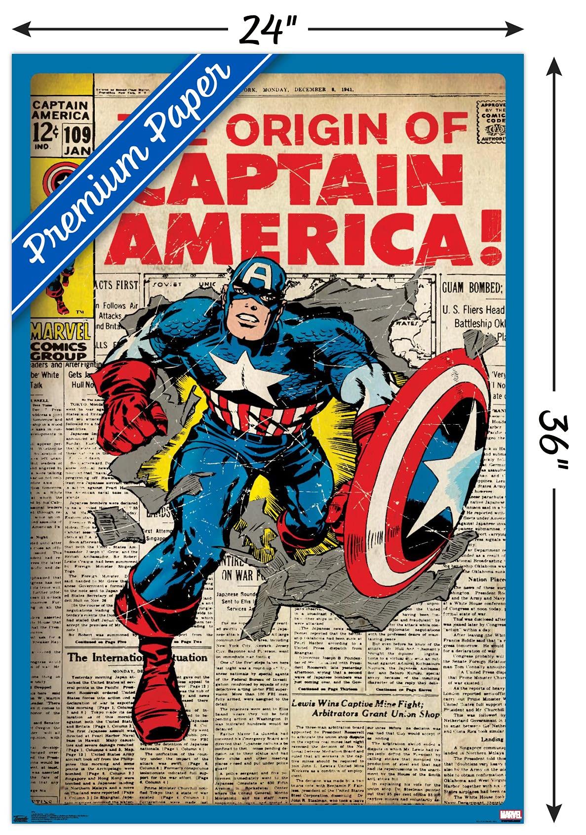 Trends International 24X36 Marvel Comics - Captain America - The Original Wall Poster, 24'' X 36'', Premium Unframed Version