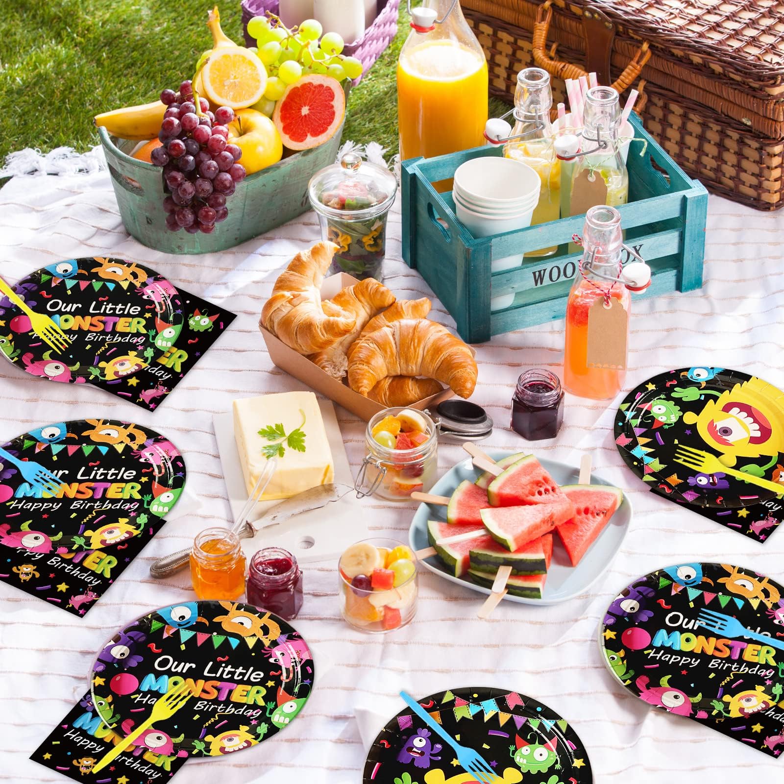 96 Pcs Monster Plates And Napkins Party Supplies Kits Monster Tableware Set Little Monster Party Decorations Favors For Boy Or G