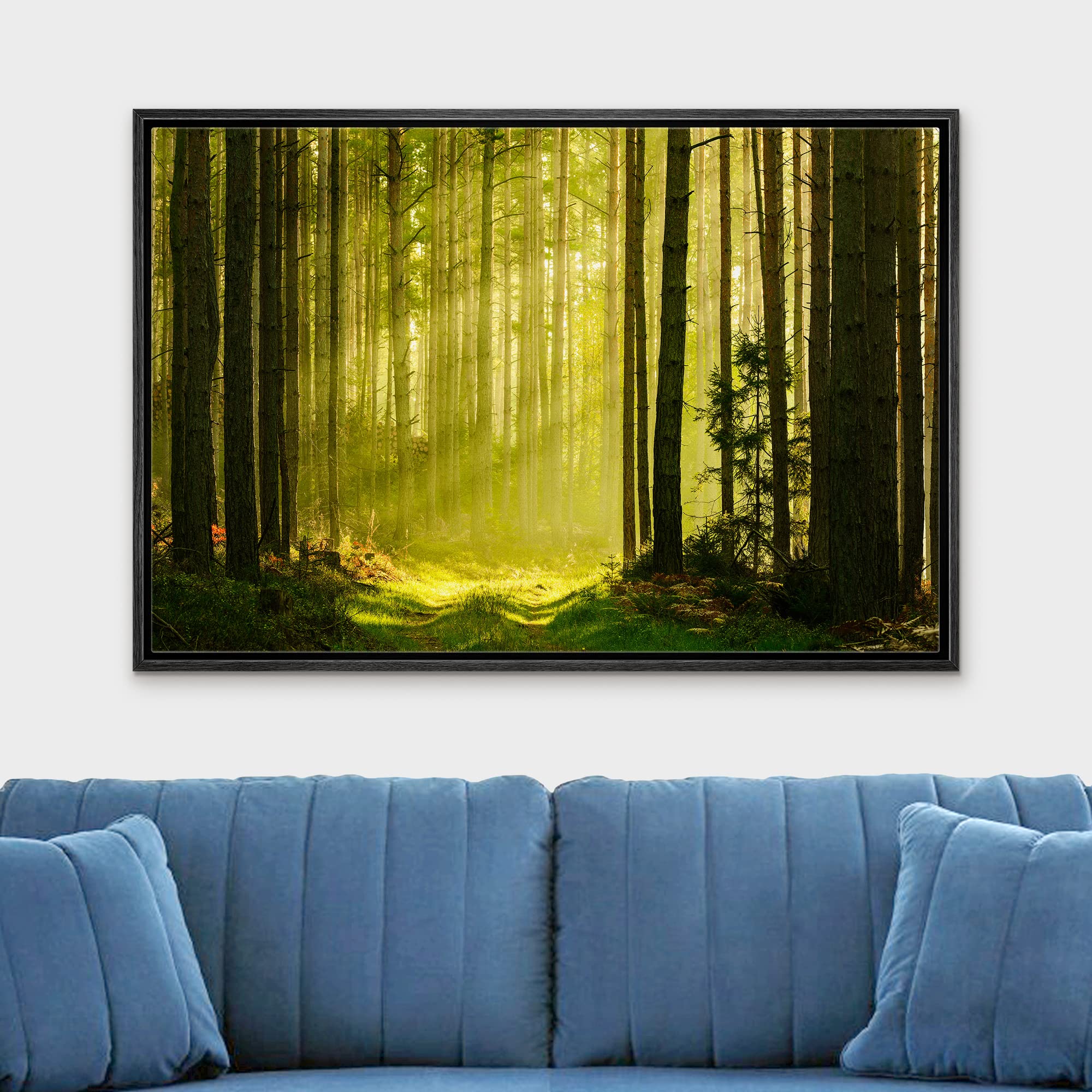 wall26 Framed Canvas Print Wall Art Springtime Summer Sunlight Green Forest Nature Wilderness Photography Realism Earth Scenery Scenic Landscape for Living Room  Bedroom  Office - 16''x24'' Black
