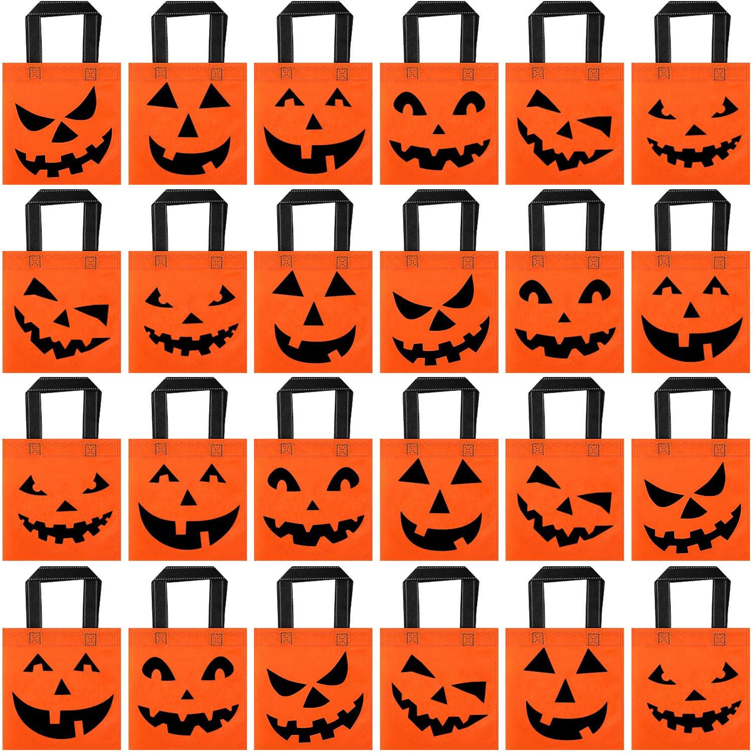 Boao 24 Pieces Halloween lantern Pumpkin Tote Bags, 8 by 8 Inches Non woven Candy Goody Bags for Halloween Party Favors Supplies
