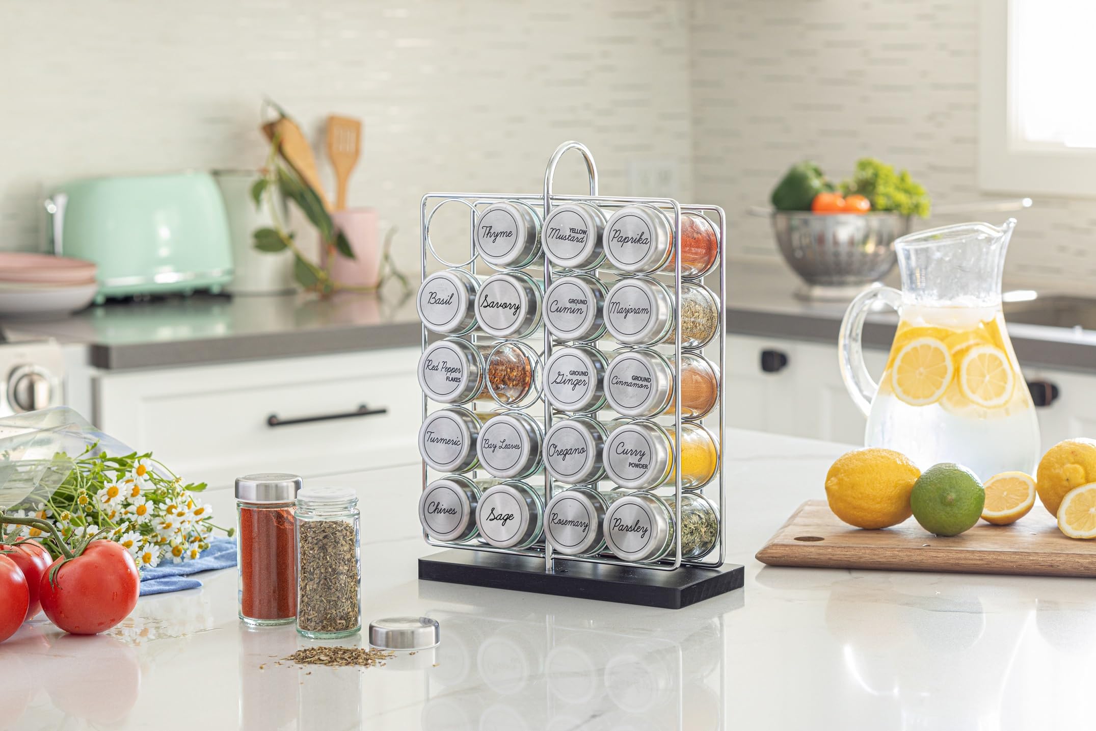 Orii 20 Jar Spice Rack Stainless Steel Filled with Spices - Standing Rack Shelf Holder & Countertop Spice Rack Tower Organizer f