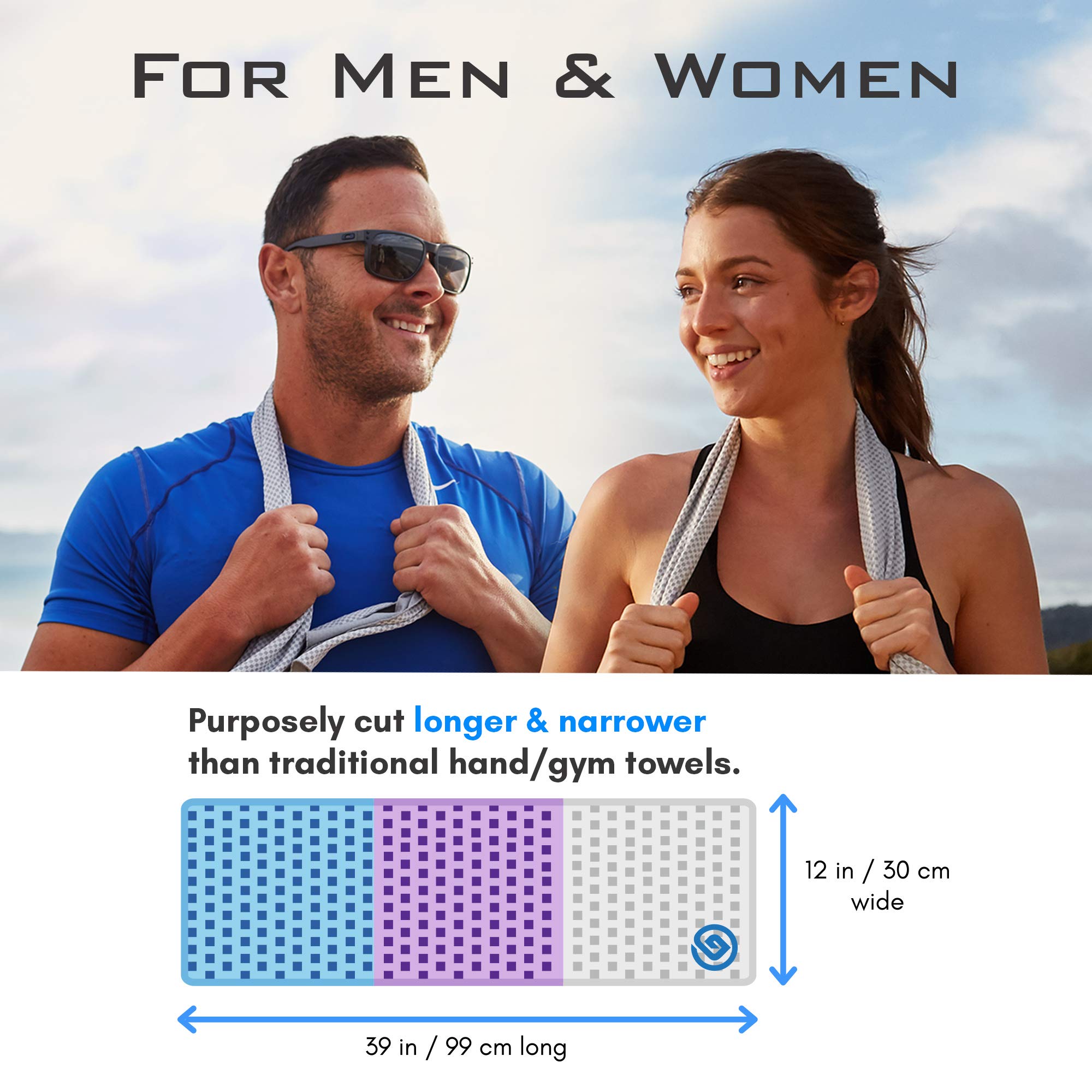 Cooling Towels 3 Pack - Lightweight Microfiber for Gym  Workout  Sport & Sweat - Quick Drying for Body  Neck & Face  Work  Travel  Camping  Swimming  Beach  Hot Weather  Men & Women