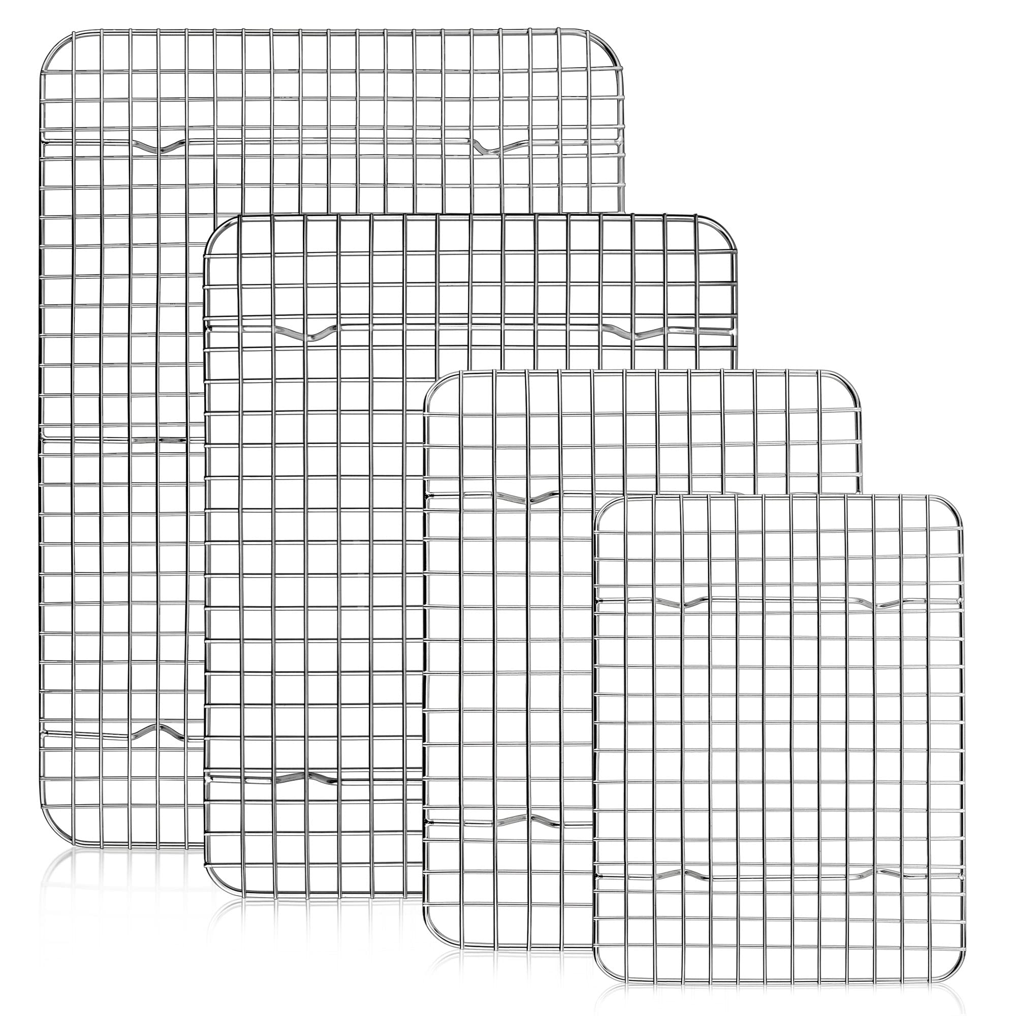 Teamfar Cooling Rack Set Of 4, Stainless Steel Grid Cooking Roasting Racks For Various Size Baking Sheet Toaster Oven Pan, Healt
