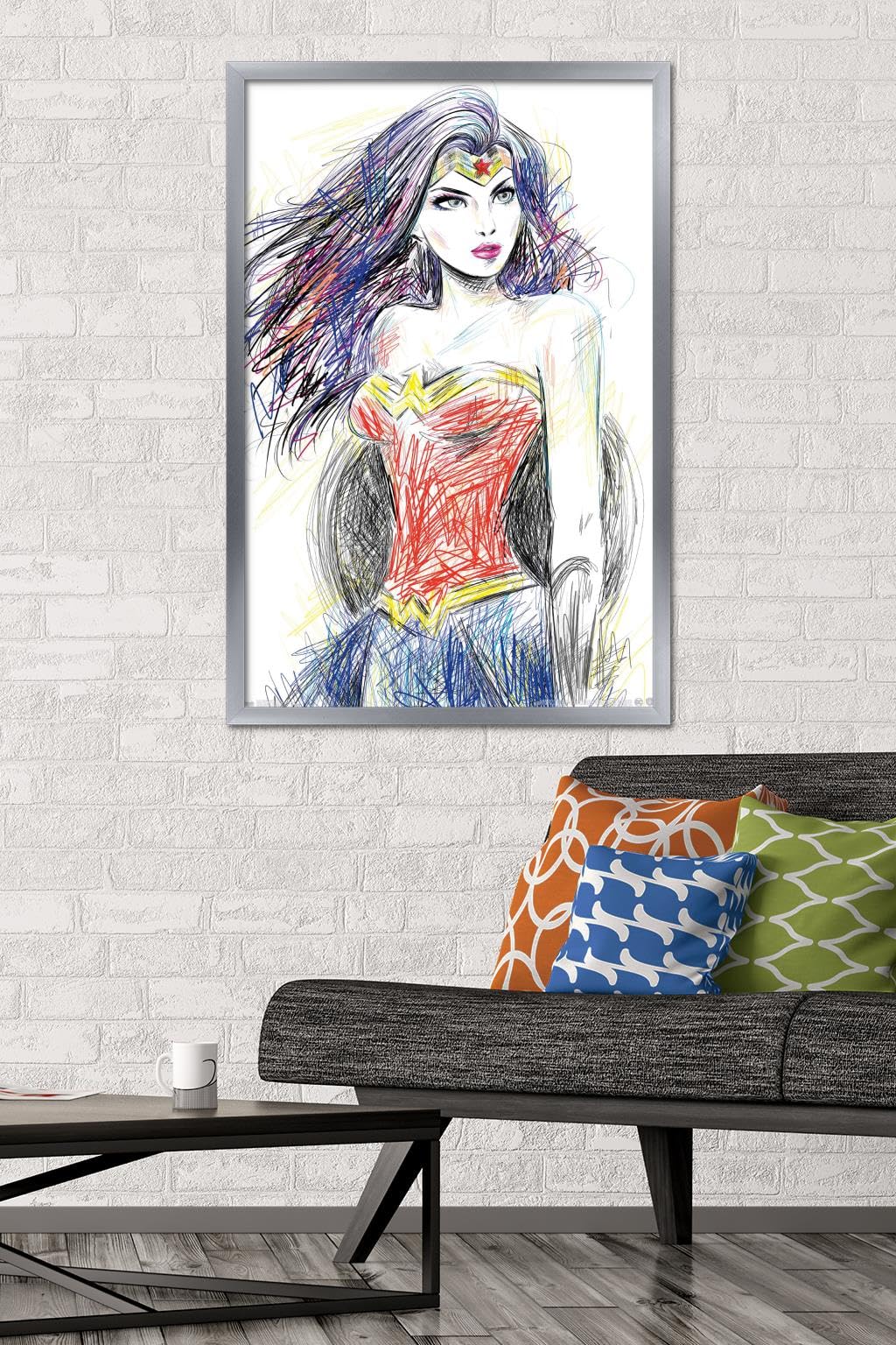 Trends International Dc Comics - Wonder Woman - Sketch Wall Poster, 22.375'' X 34'', Silver Framed Version