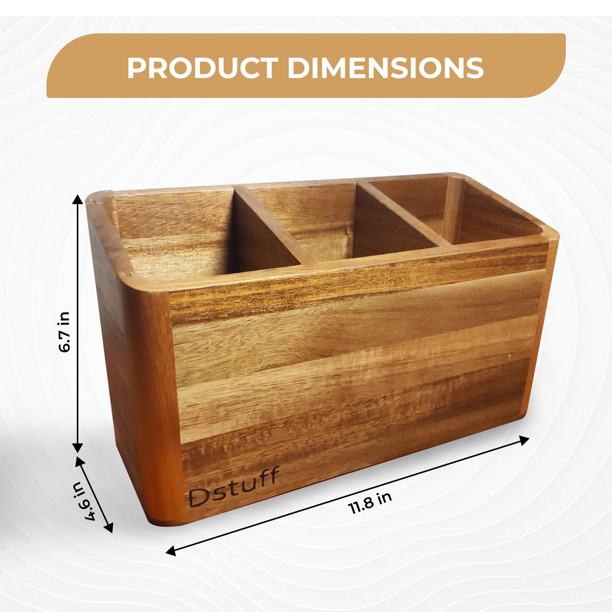 Dstuff Large Kitchen Utensil Holder Organizer For Counter Or Countertop, Large Wooden Utensil Holder For Storage Cooking And Sil