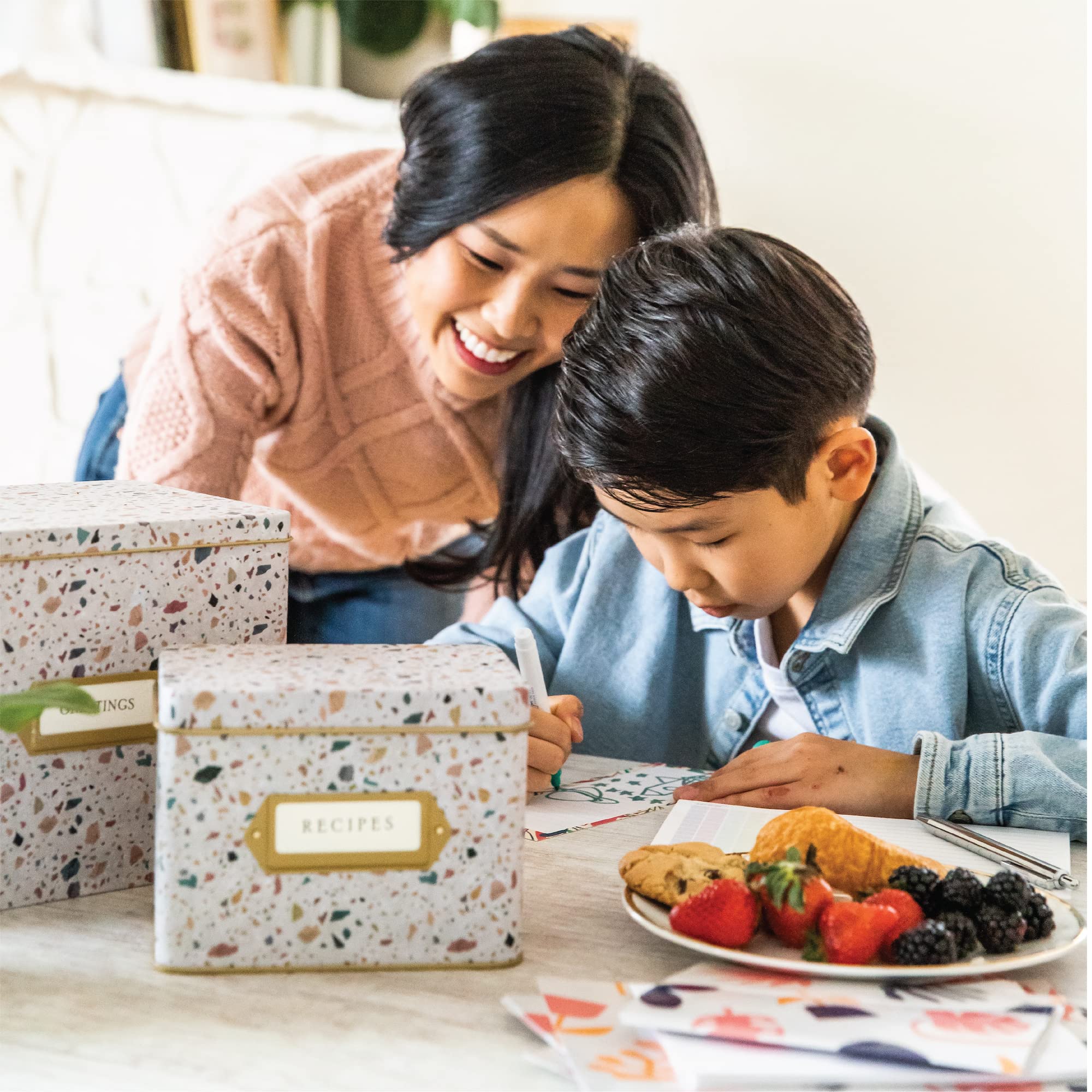 Jot & Mark Decorative Recipe Tin Box For Recipe Cards, Greeting Card Holder | Holds Hundreds Of 4    X 6    Cards (Terrazzo)