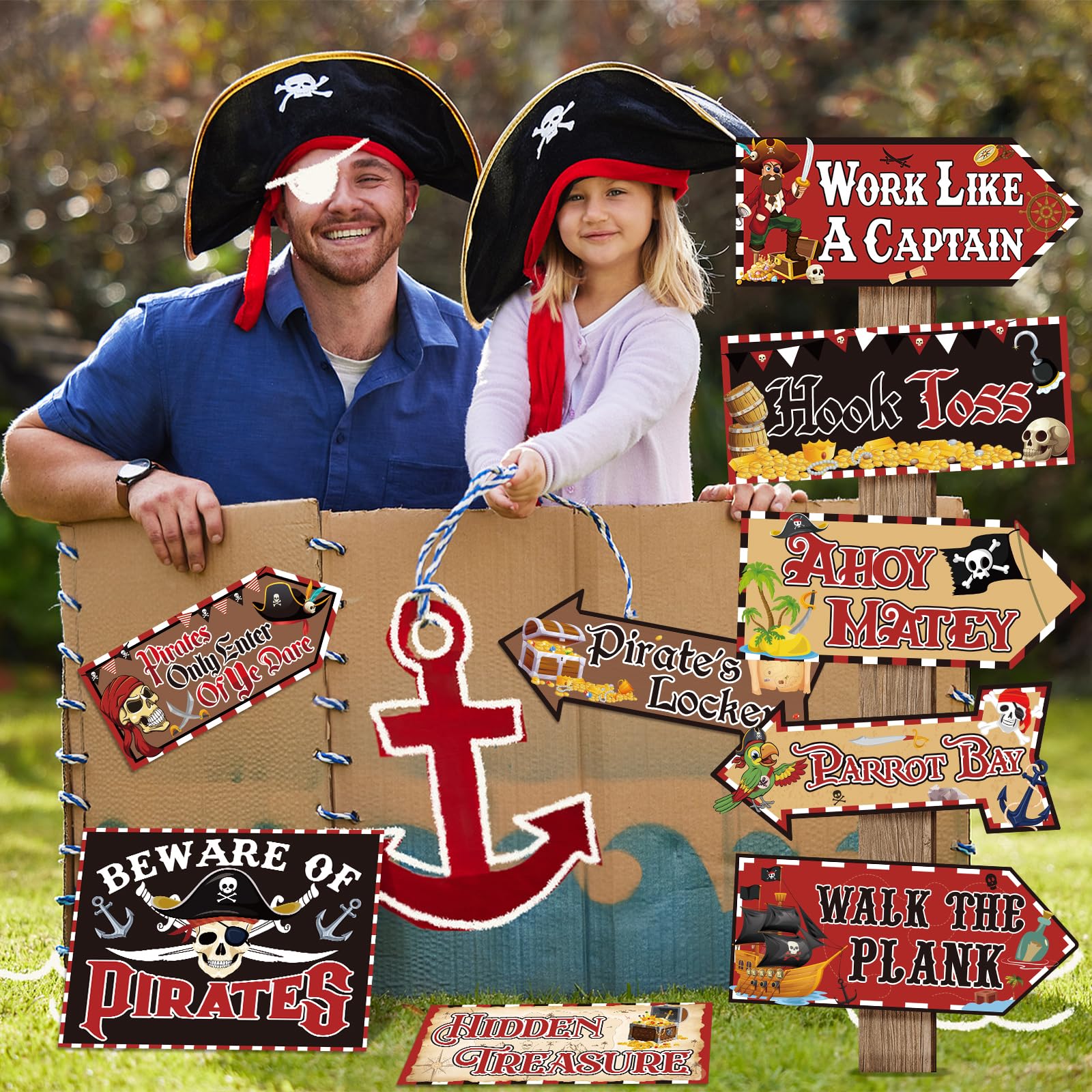 Hooqict 20 Pieces Pirate Party Decorations Sign Beware of Pirates Party Directional Signs Pirate Themed Birthday Party Banner Su