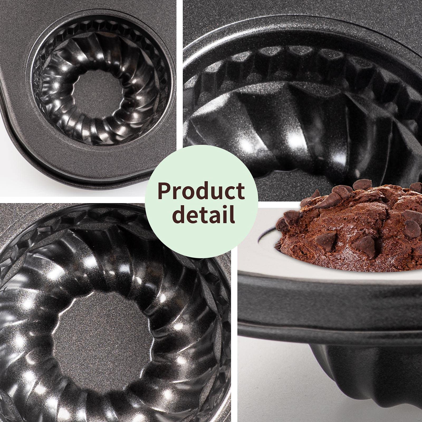 Yomvzake Mini Bund Cake Pan, 6-Cavity Fluted Tube Mold, Stainless Steel, Black for Fall Baking and Desserts