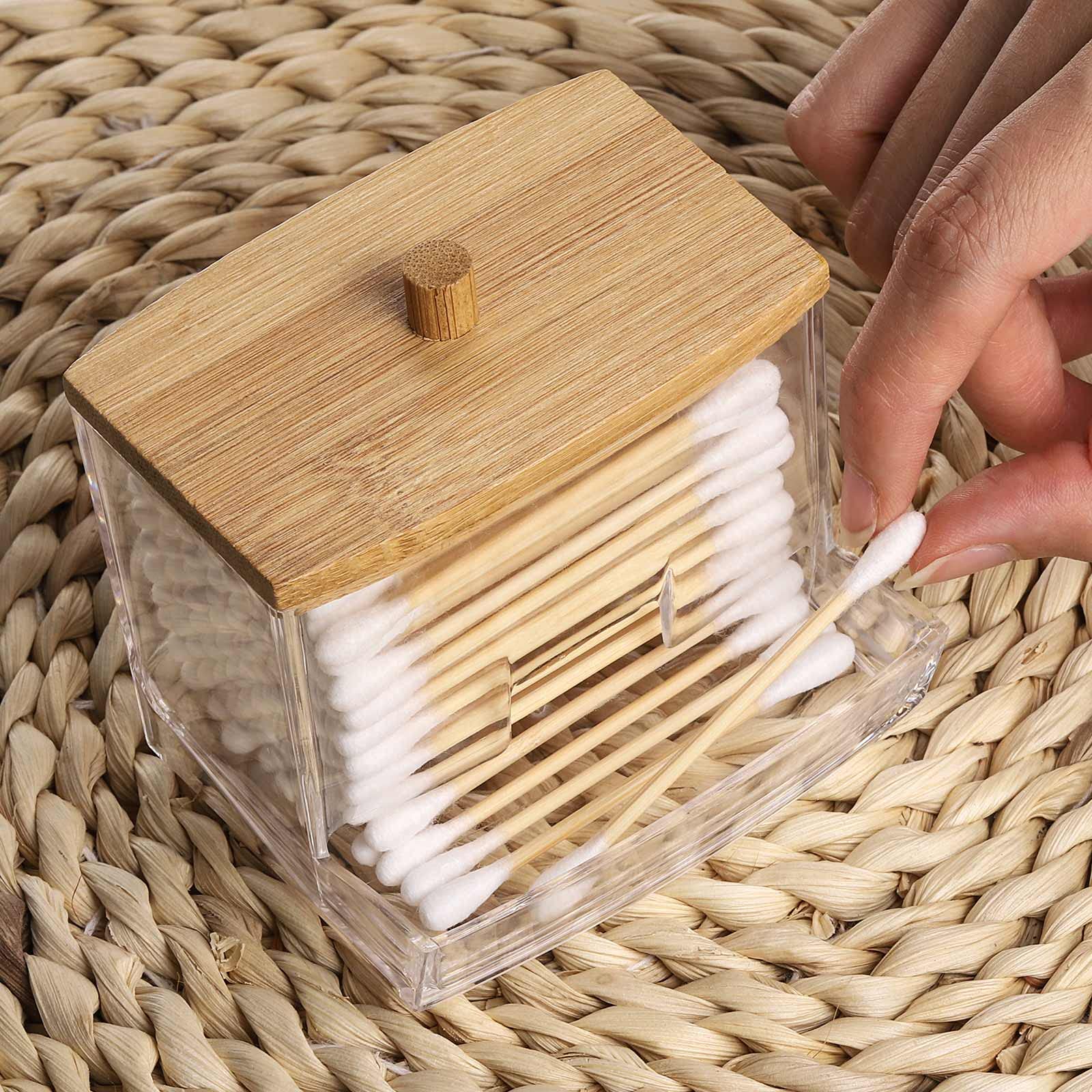 Tbestmax 7 Oz Cotton Swab Pads Holder, Qtip Cotton Ball Dispenser, Bathroom Containers Apothecary Jar For Storage Wood Lids 1 Pc