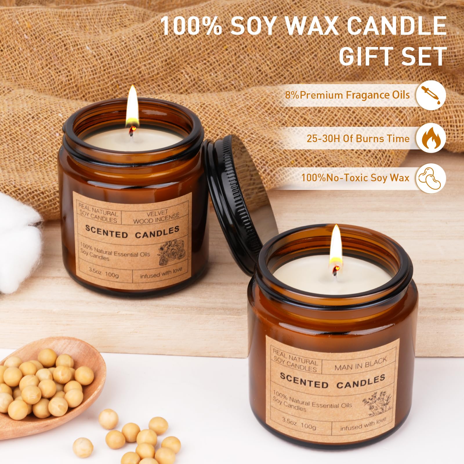 6 Pack Candles for Home Scented | Scented Candles Gifts Set for Women Men, Soy Wax Long Lasting Candle Set, Aromatherapy Jar Can