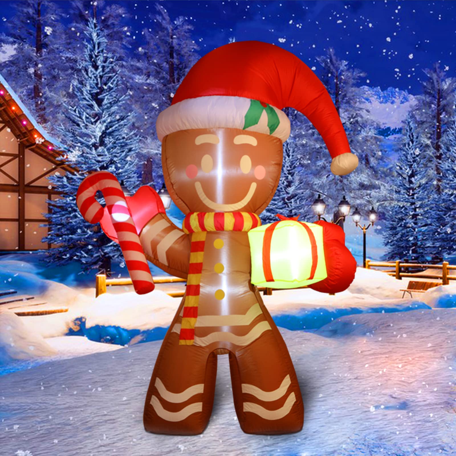 Kerithsoco 8FT Inflatable Gingerbread Man Outdoor Christmas Decoration,Built-in LED Lights Blow Up for Yard, Gardern, Lawn, Indo