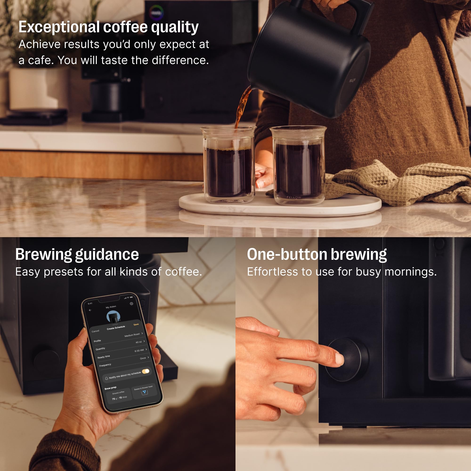 Fellow Aiden Drip Coffee Maker, 10 Cup Thermal Carafe, Matte Black, Precision Control, Model EBRMB-NA