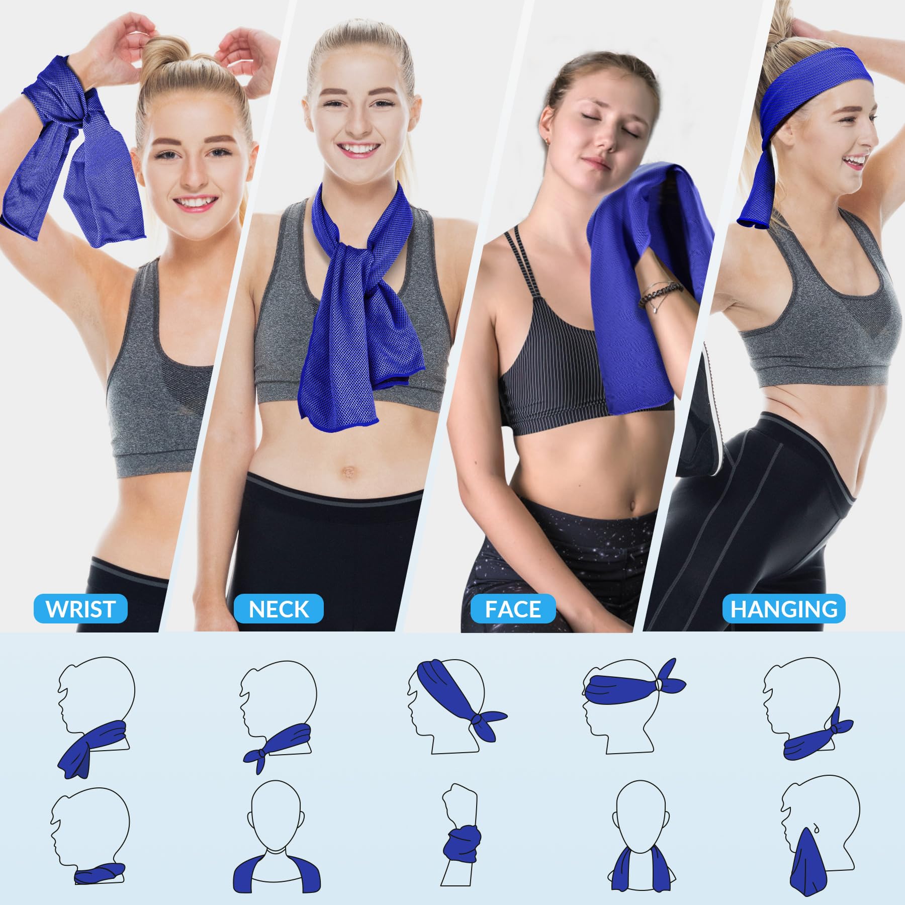 U-pick 4 Packs Cooling Towels  Instant Cool Sweat Rag for Hot Weather  Breathable Chilly Towel for Yoga  Gym  Workout  Fitness  Camping  Golf  Travel & More Activities (40''x12'')
