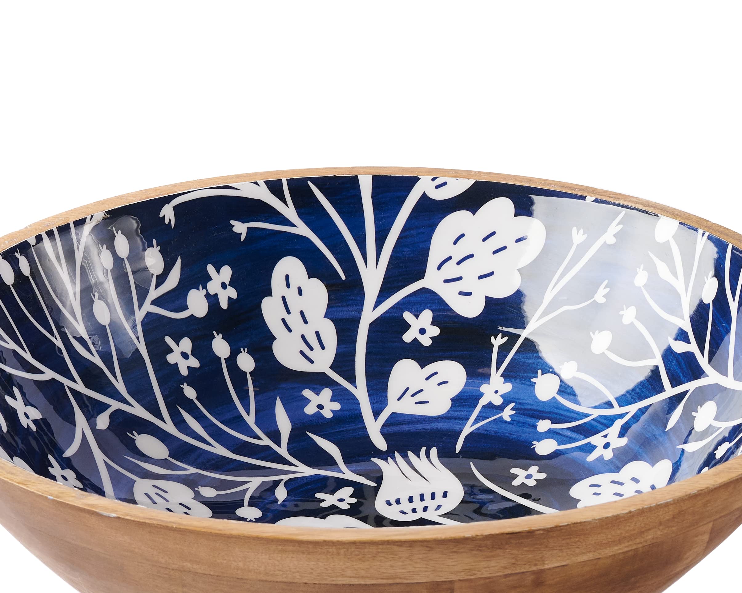 Mud Pie Indigo Carved Serving Bowl Set, Blue/Green, Small 4'' X 12'' Dia | Large 4'' X 14'' Dia