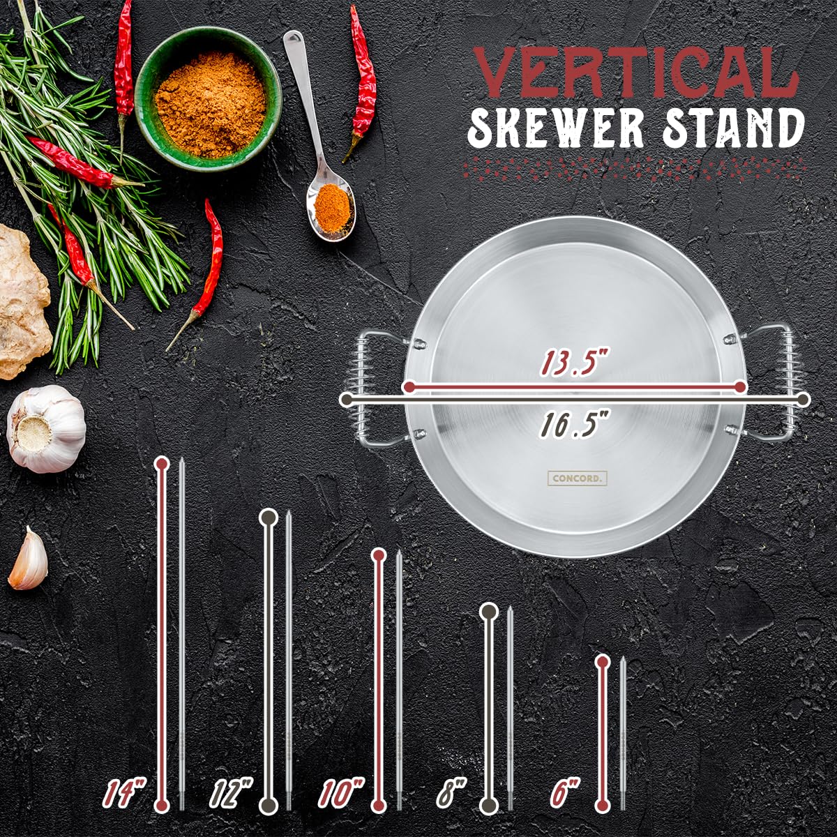 Concord Stainless Steel Vertical Al Pastor Skewer With Plate For Outdoor Bbq Grills. Great For Tacos, Gyro, Shawarma, Whole Chic