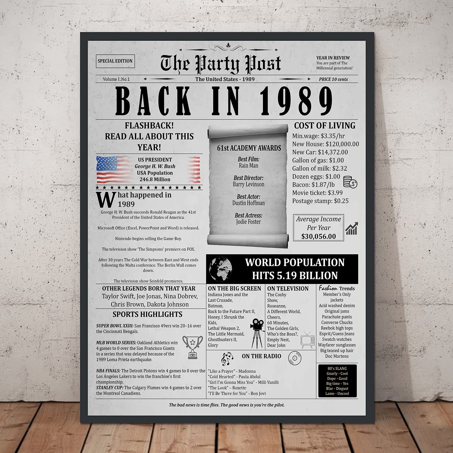 36Th Birthday Poster 8 X 10 Party Sign - Born 36 Years Ago Table Party Supplies. Back In 1989 Home Decor Bday Card. Wedding Anni