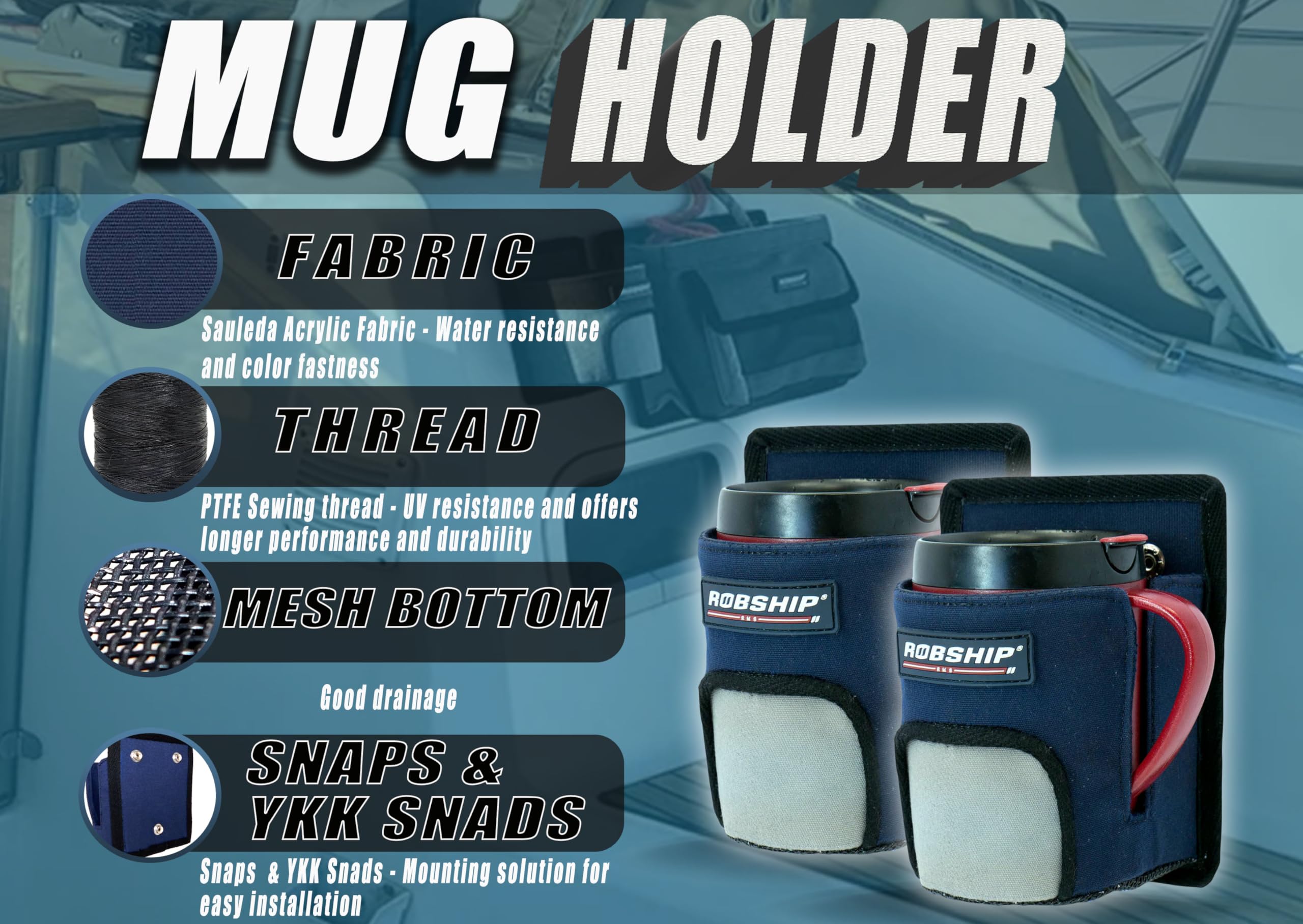 Robship Holder Mug The Ideal Companion for Sailboats and Motorboats Alike, Navyline - RH Open