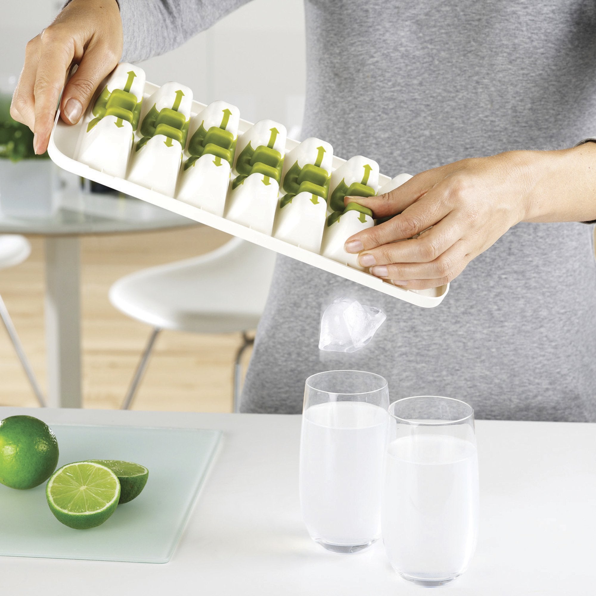 Joseph Joseph Quicksnap Ice Cube Tray With Cover Lid Easy-Release No-Spill Stackable Odor-Free Dishwasher Safe, Green