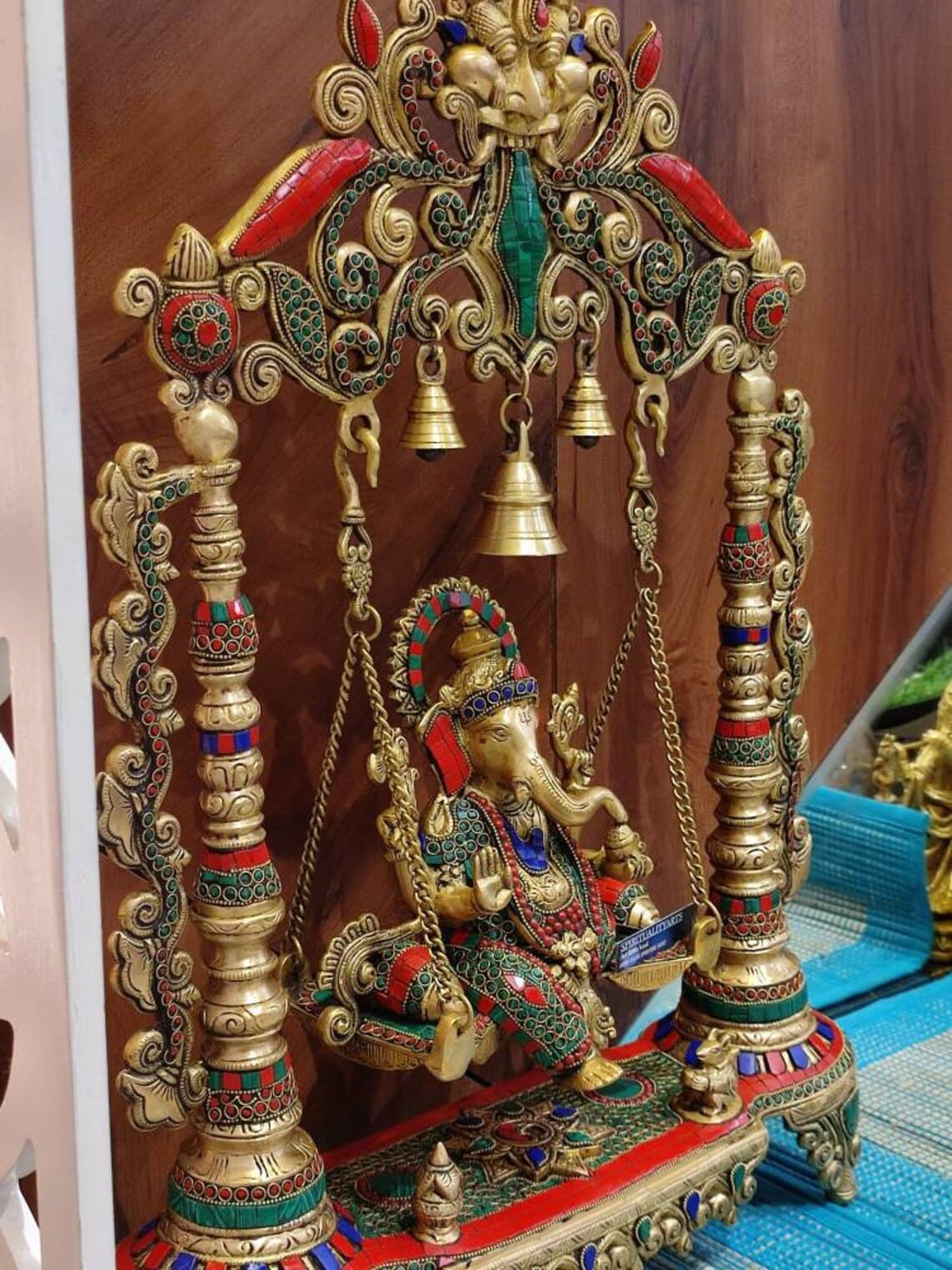 Rugdoll Swing Ganesha Idol | Large 27 Inch Tall Ganesh | Brass Ganpati Jhoola | Lord Ganesha | God Of Good Luck | Decorative Gan