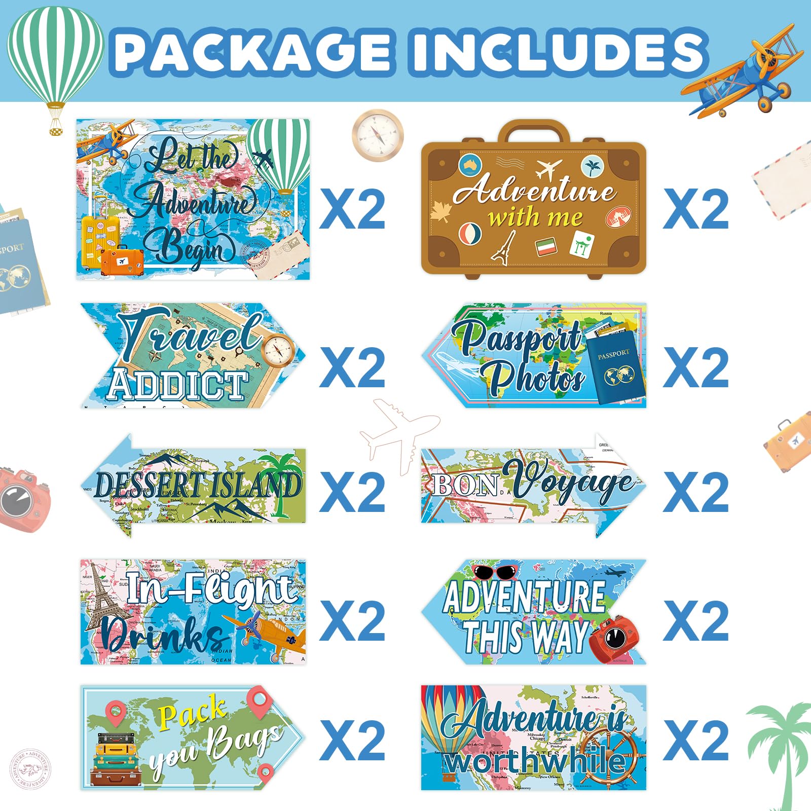 20 Pieces Travel Party Signs Travel Themed Party Decorations Let The Adventure Begin Sign Around the World Decorations Bon Voyag