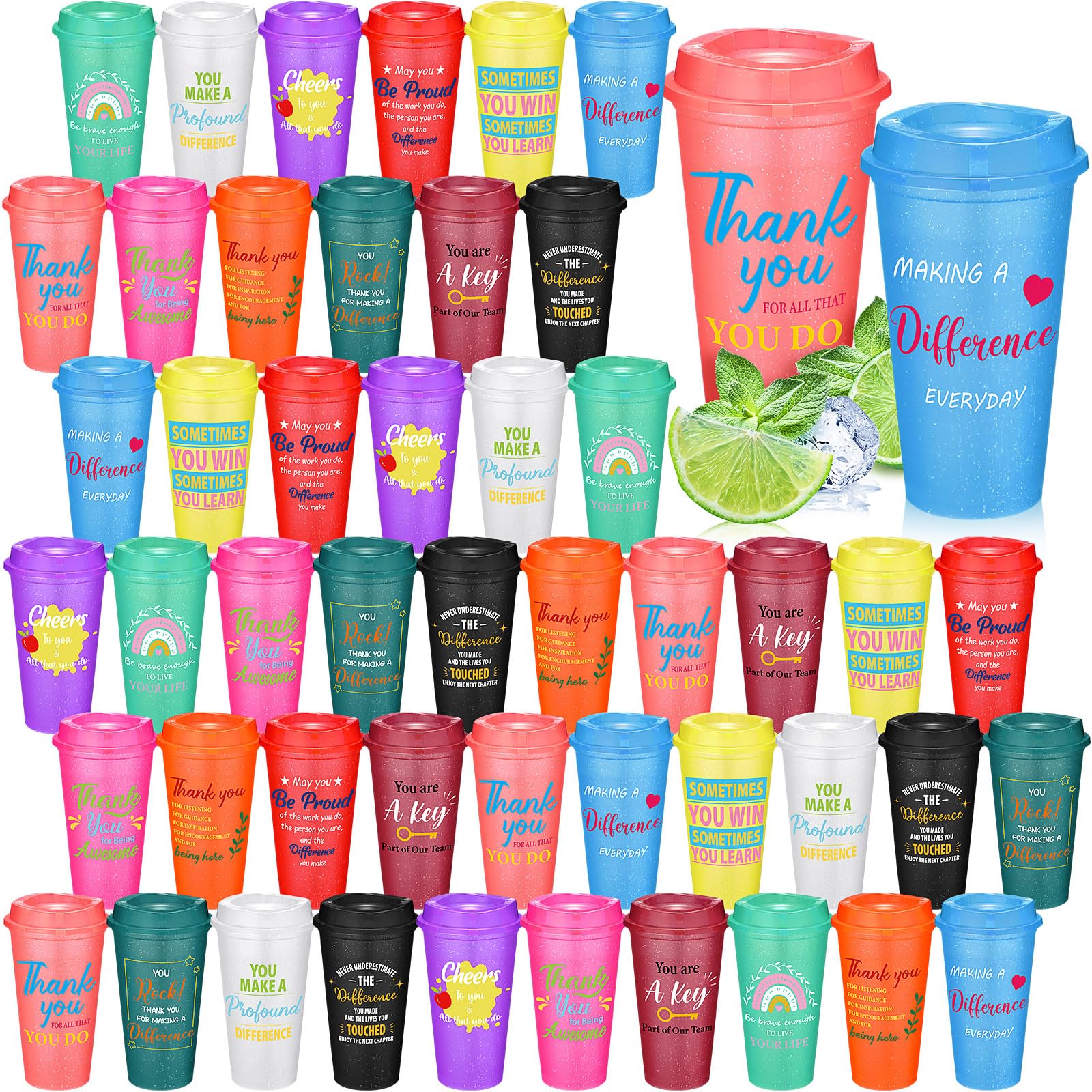Skylety 48 Pack Employee Appreciation Cups Bulk, 16 oz Reusable Coffee Cups