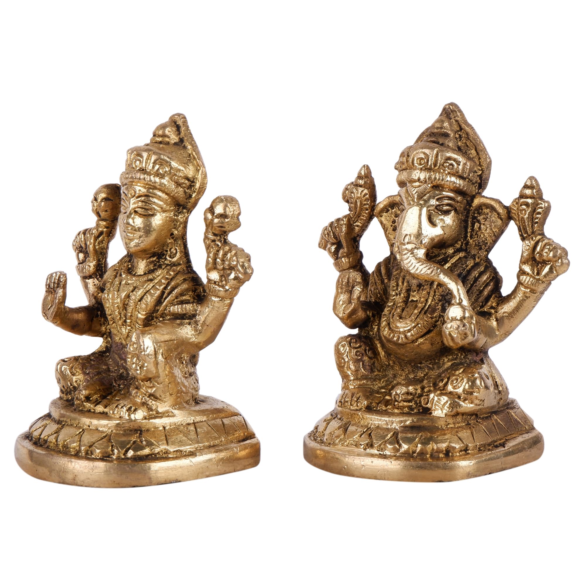 Shoppingrox Lakshmi Ganesh Set 9 Cm Religious Idol & Figurine Brass Metal Yellow Colour