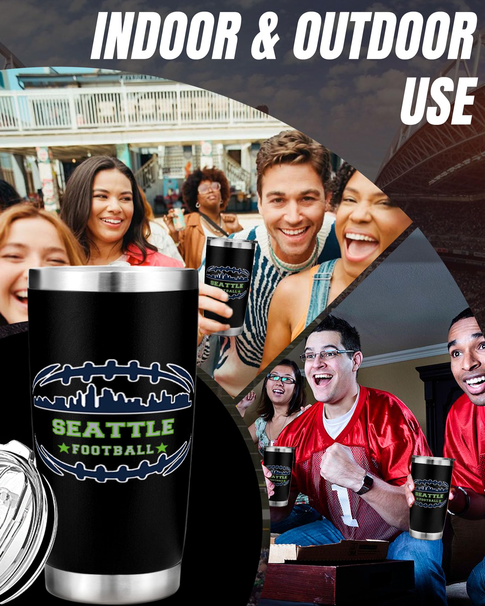 Football Fan 20 Oz Insulated Travel Coffee Cup Mug Tumbler with Lid Seattle Themed Merch Shop Men Women Sport Gear Apparel Seaha