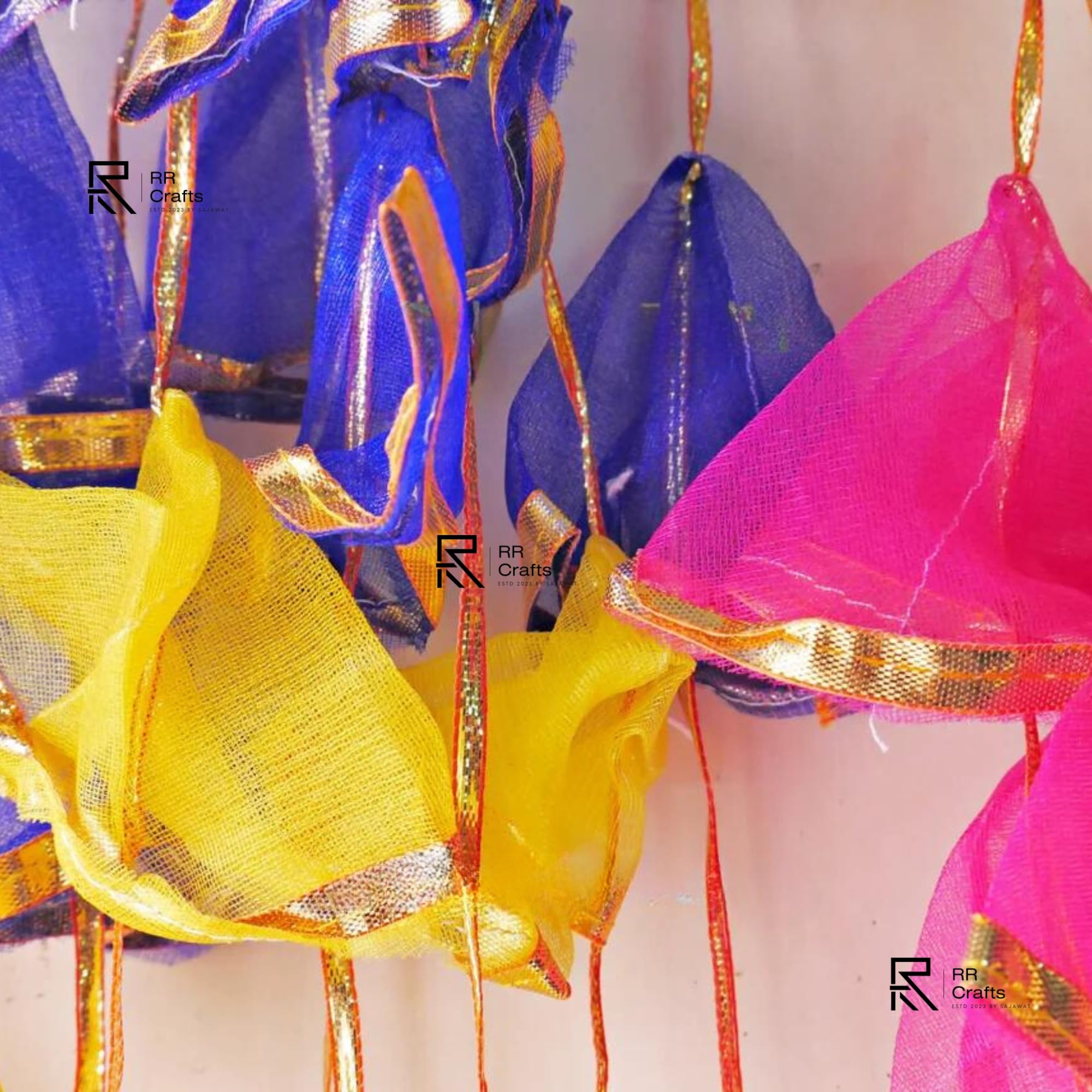 RR Crafts Gota Net Hangings for Decoration, Pack of 20 Garlands for Wedding, Haldi, Event, Decoration Backdrop, Multi Color Hang