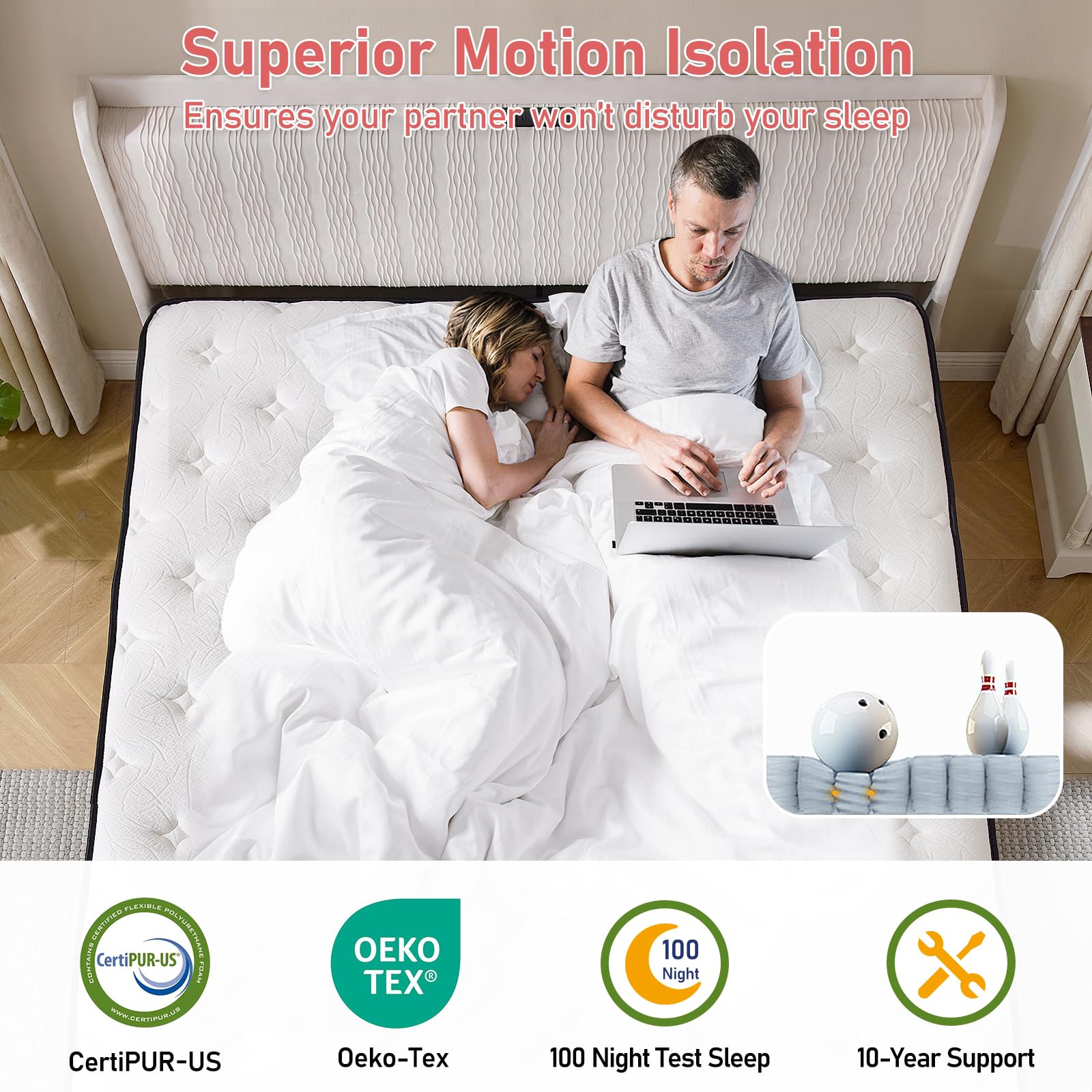 Legacyamerhome Twin Mattress, 10In Twin Size Hybrid Mattresses In A Box, With Gel Memory Foam, Pocket Springs For Motion Isolati