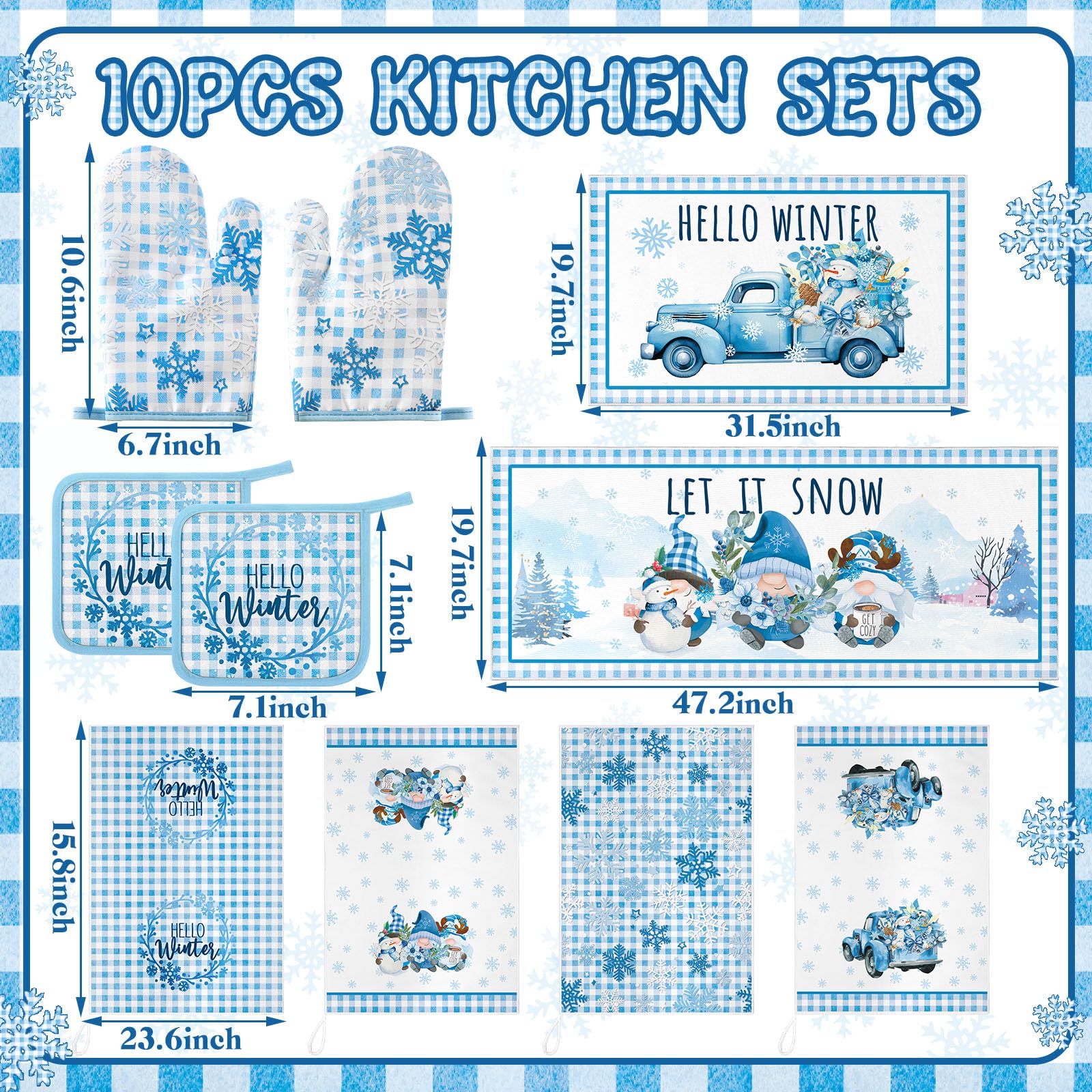 Fanfanwin 10 Pcs Christmas Kitchen Decor Set Kitchen Towels and Rugs Oven Mitts Pot Holders Absorbent Towels for Baking Cooking