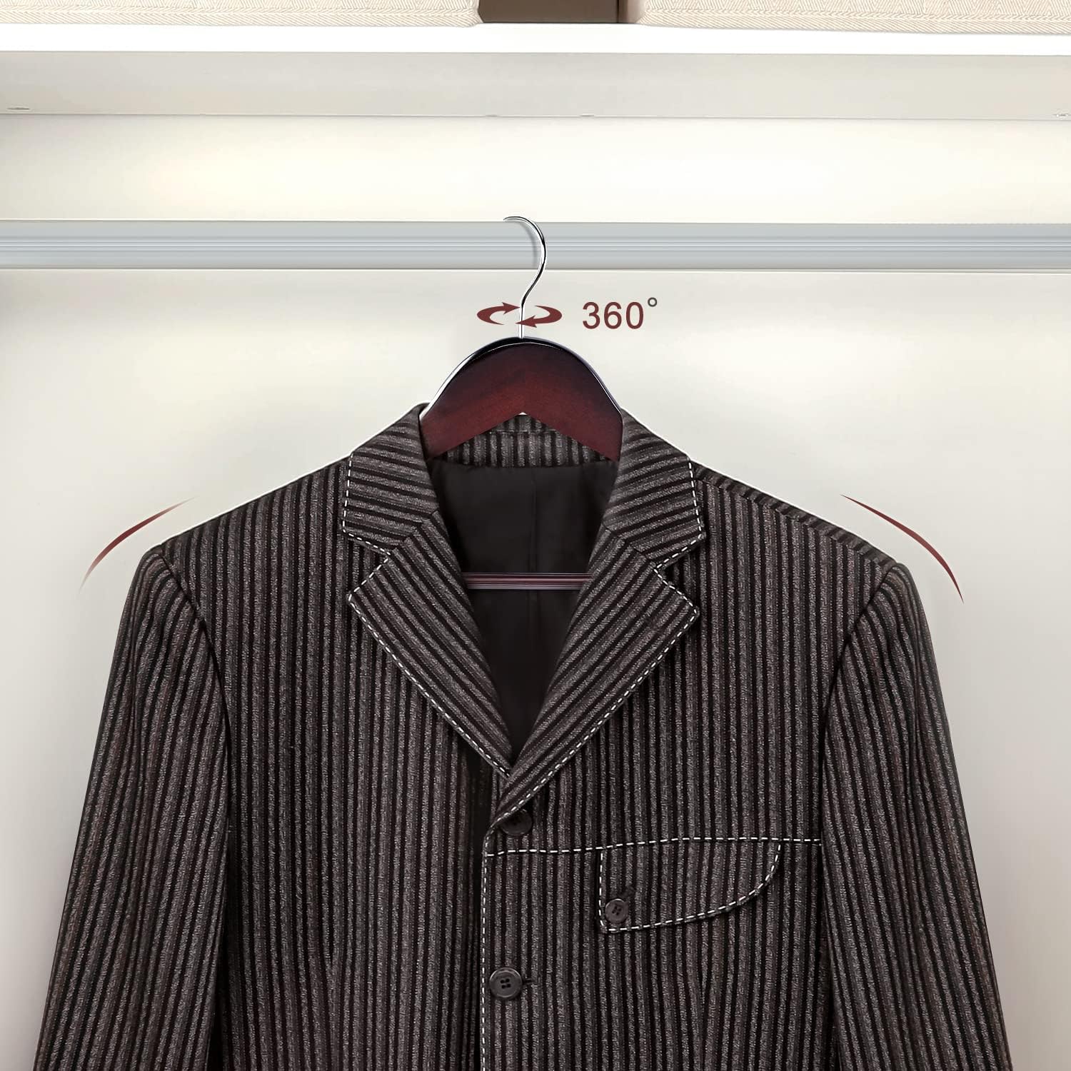 Topia Hanger Wooden Coat Hangers 30 Pack, Cherry Wood Suit Hangers With Non Slip Pants Bar, 360 Swivel Hook And Shoulder Notches