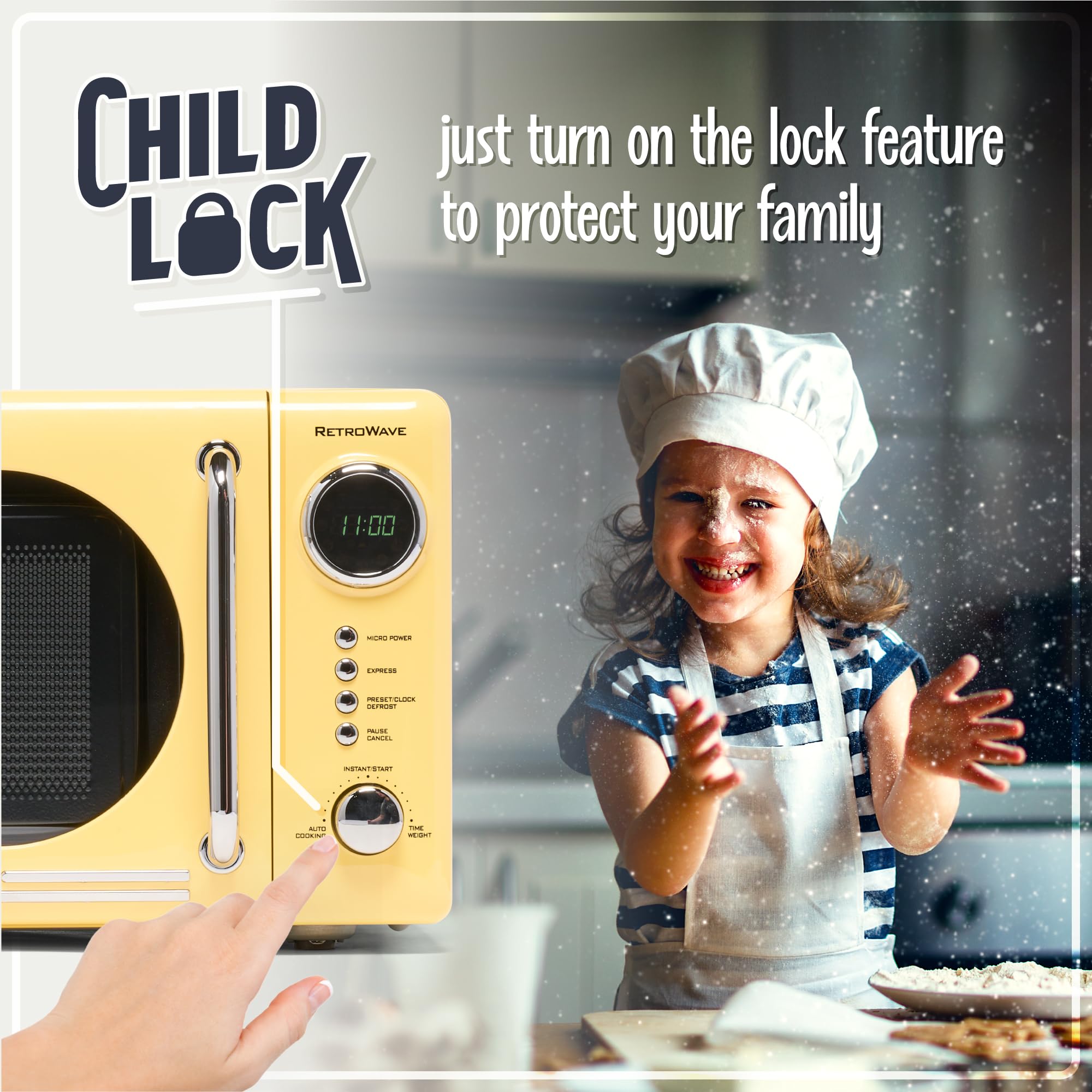 Nostalgia Nrmo7Yw6A Retro Compact Countertop Microwave Oven, 0.7 Cu. Ft. 700-Watts With Led Digital Display, Child Lock, Easy Cl