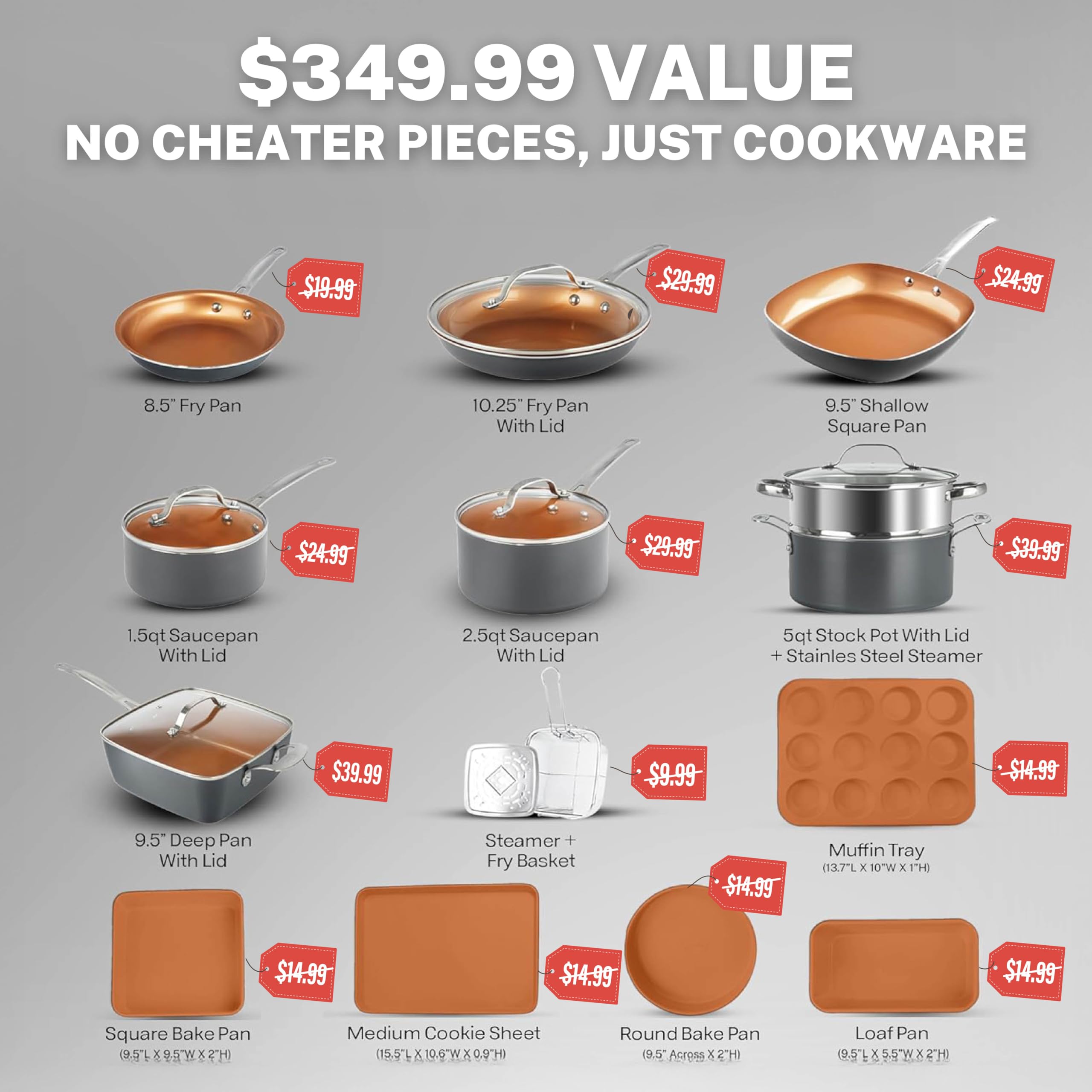 GOTHAM STEEL 20 Pc Ceramic Cookware Set, Nonstick Aluminum, Graphite, PFOA PFOS Free, Oven & Dishwasher Safe