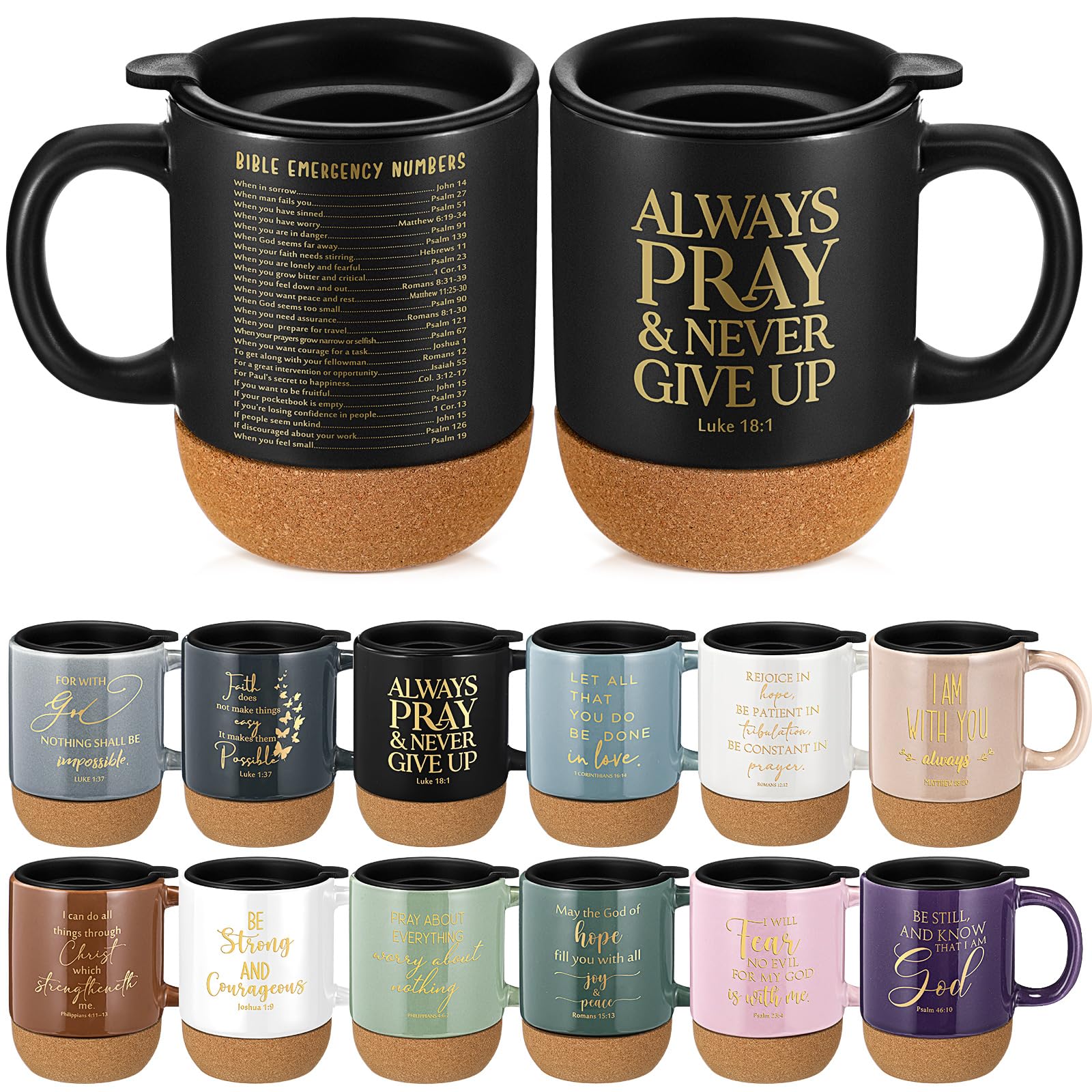 FillTouch 12 Set Christian Mugs Bulk Grandparents Day Gifts 15 oz,Colorful