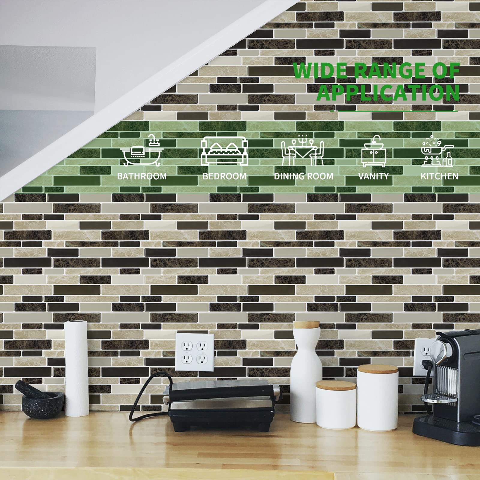 LONGKING 10-Sheet Brown Peel and Stick Backsplash Tile for Kitchen  Vinyl Stick on Tile Stickers for Wall  Kitchen  Bathroom  Counter Top