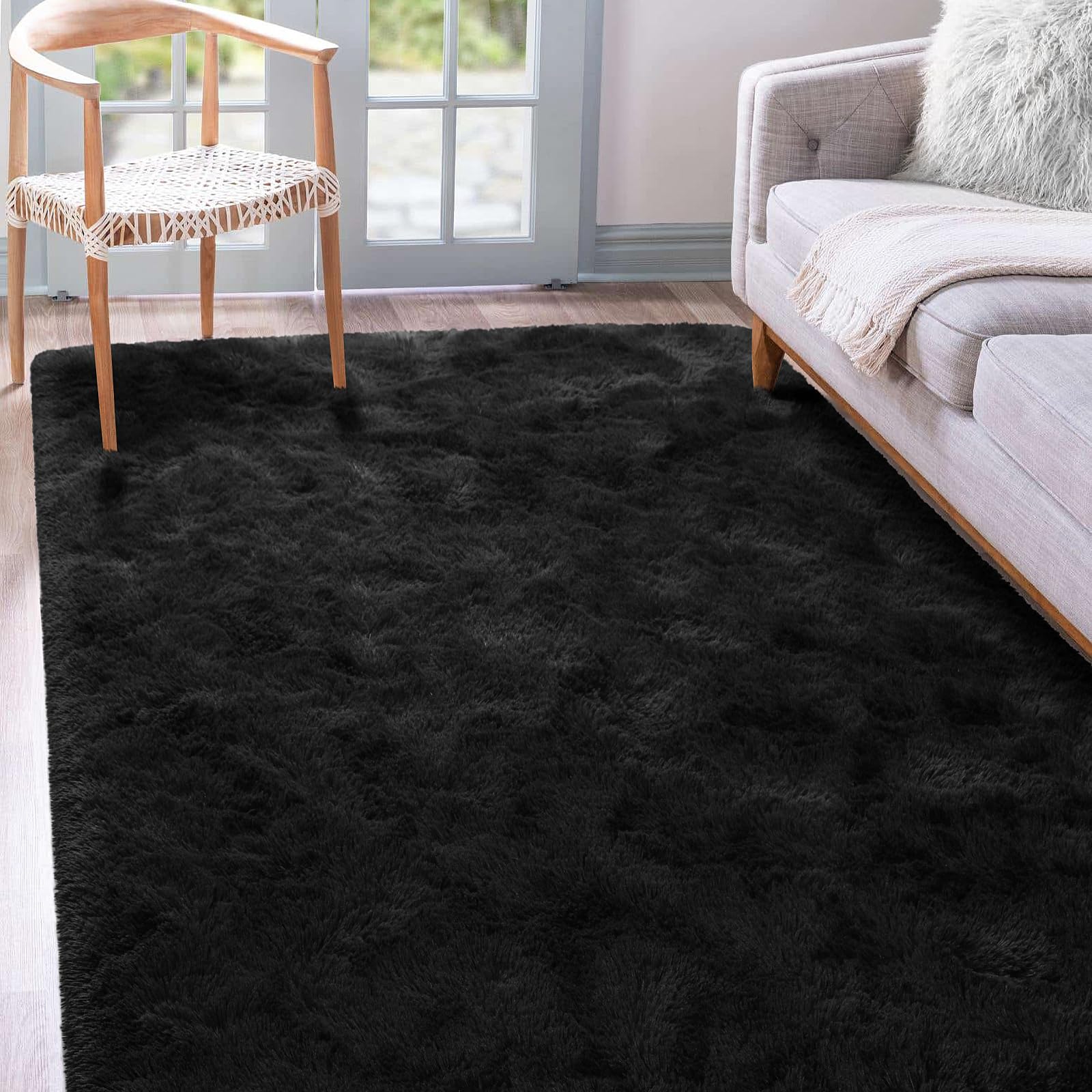 Terrug Fluffy Large Area Rugs for Living Room Bedroom, Black 4x6 Rug Washable Shag Carpet, Super Soft Fuzzy Plush Non-Slip Cute 